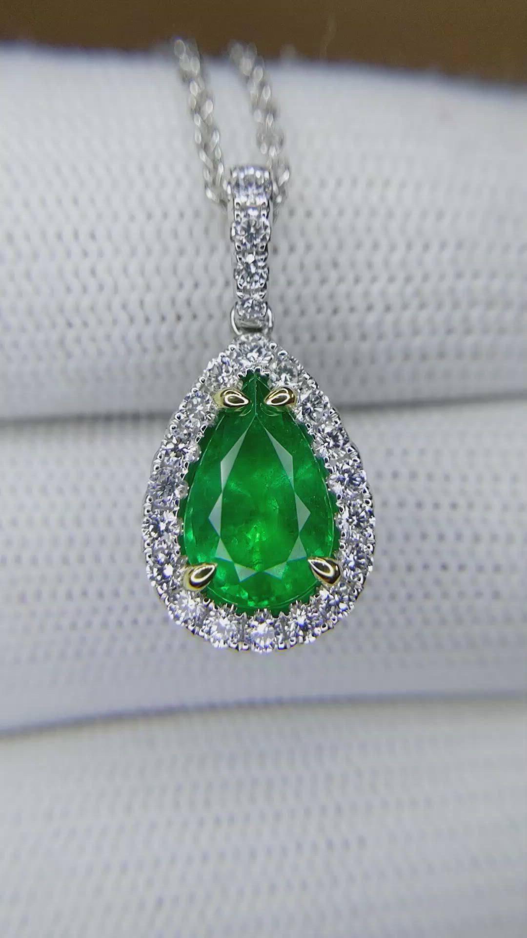 2.74 Ct. Emerald and Natural Diamond Pave Pendant, 18K White & Yellow Size Video