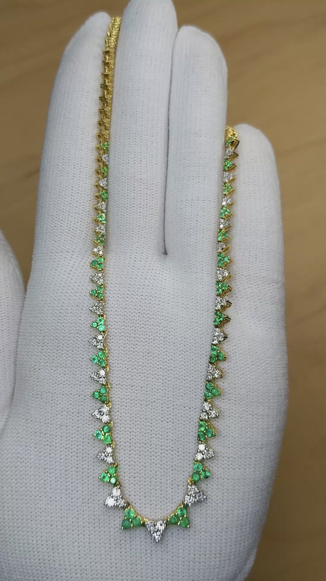 1.39 Ct. Emerald and Natural Diamond Pave Necklace, 14K Yellow Gold Size Video