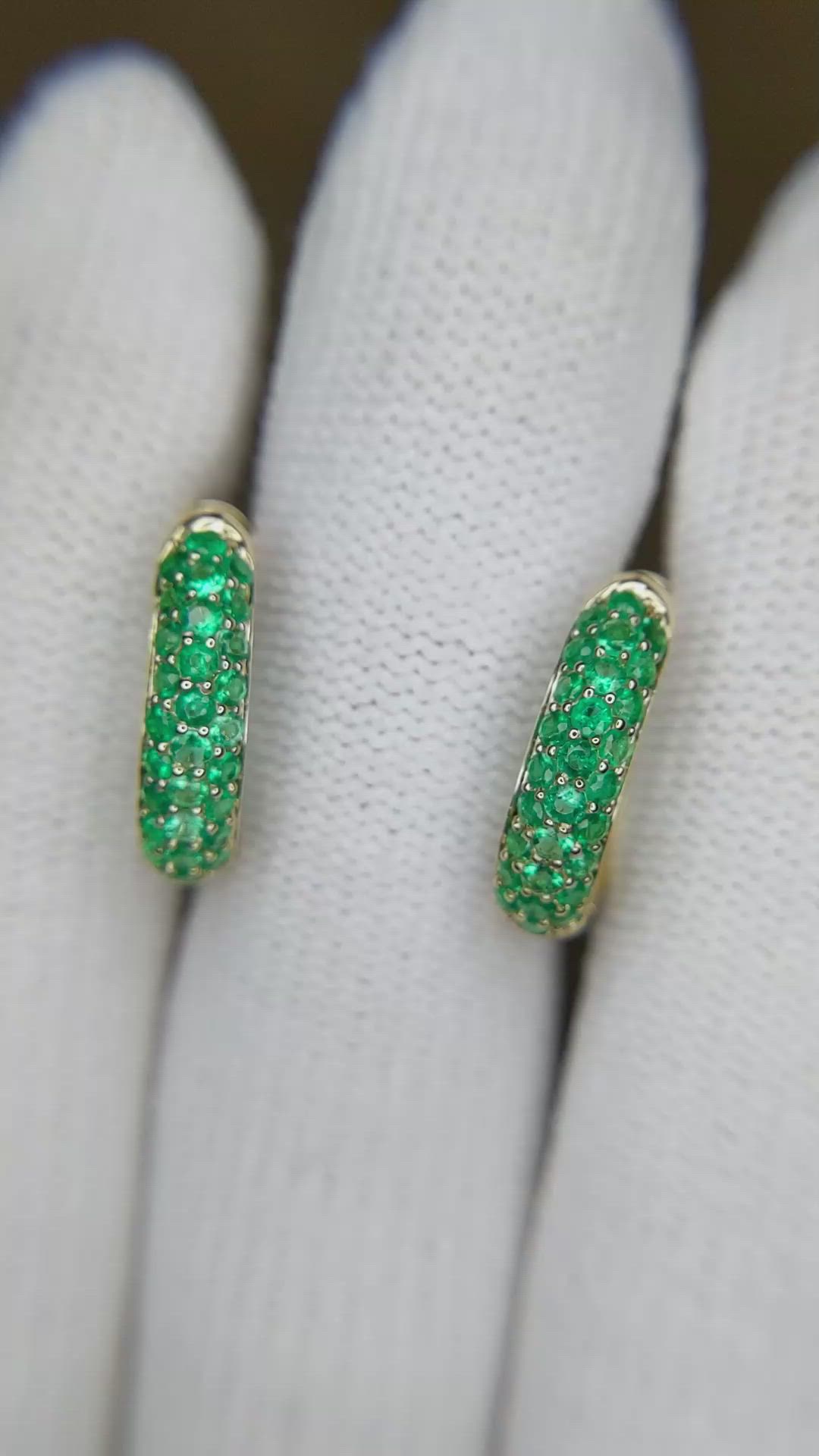 2.62 Ct.Tw.Total Carat Weight Emerald Pave Earrings, 14K Yellow Gold Size Video