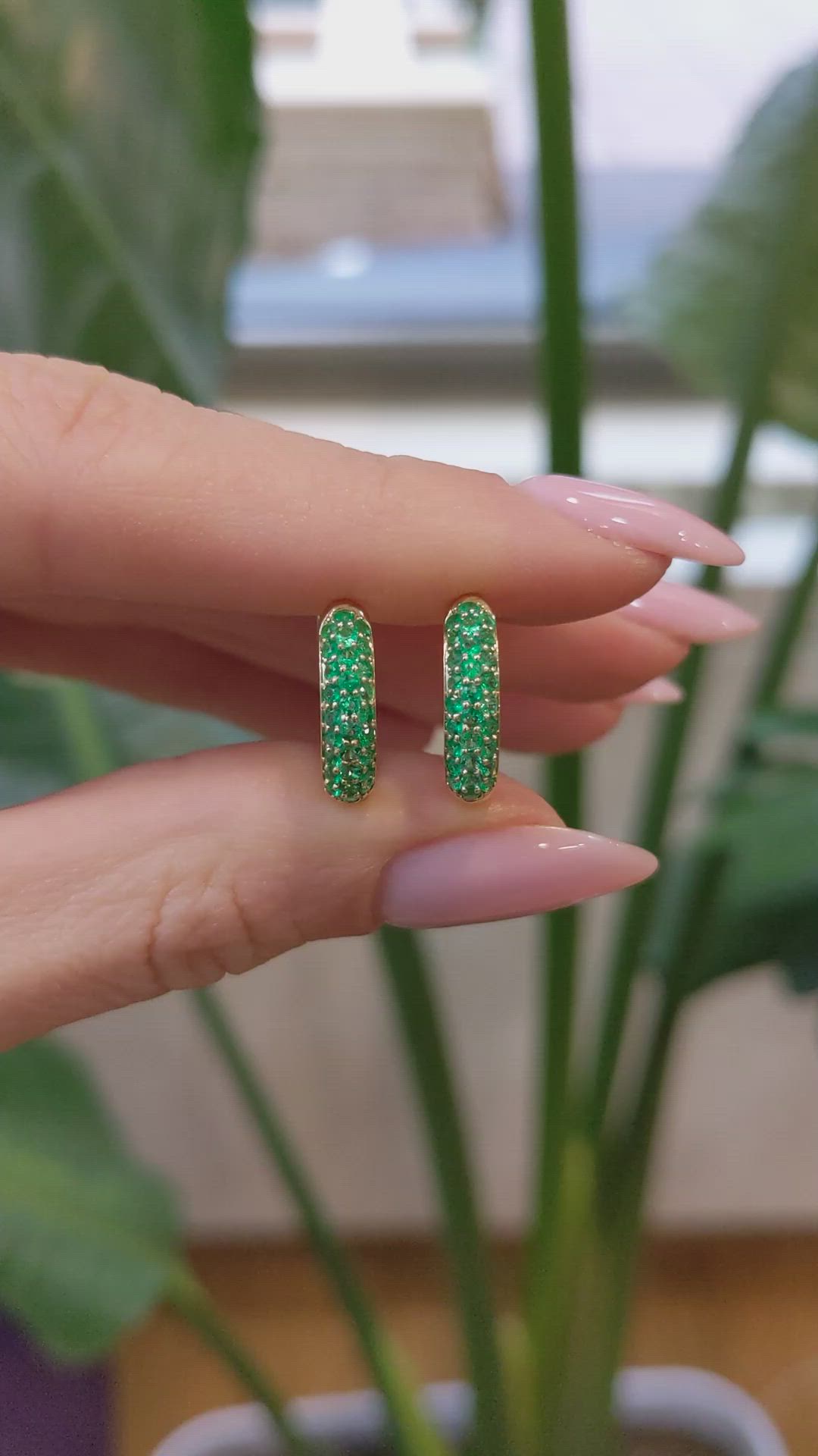 2.62 Ct.Tw.Total Carat Weight Emerald Pave Earrings, 14K Yellow Gold Size Video