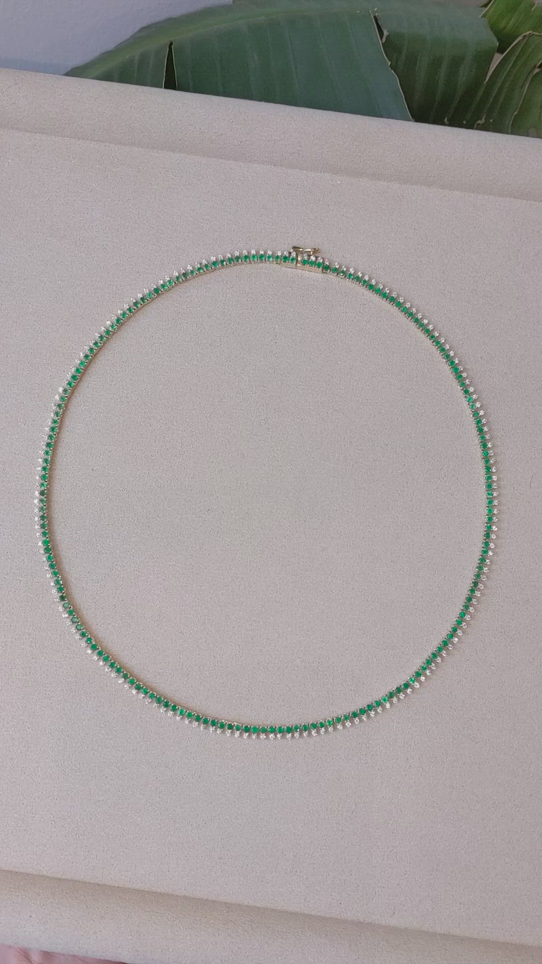 5.20 Ct. Emerald and Natural Diamond Pave Necklace, 14K Yellow Gold Size Video