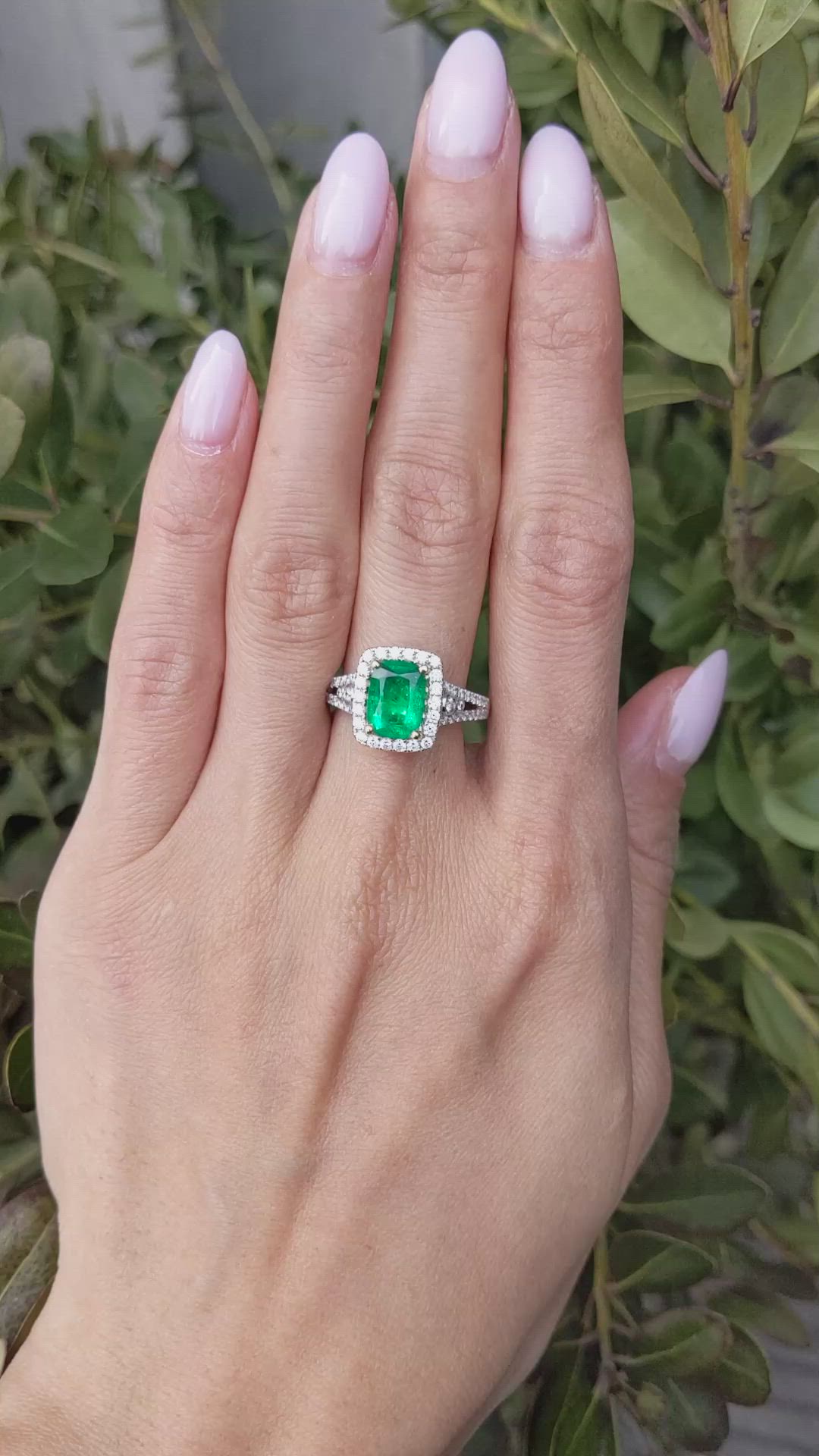 1.79 Ct. Emerald and Natural Diamond Pave Ring, 18K White & Yellow Size Video