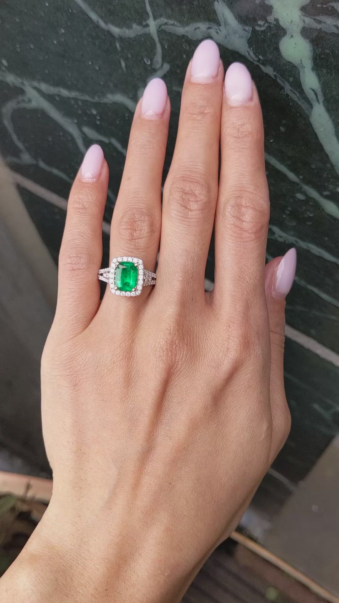 1.79 Ct. Emerald and Natural Diamond Pave Ring, 18K White & Yellow Size Video