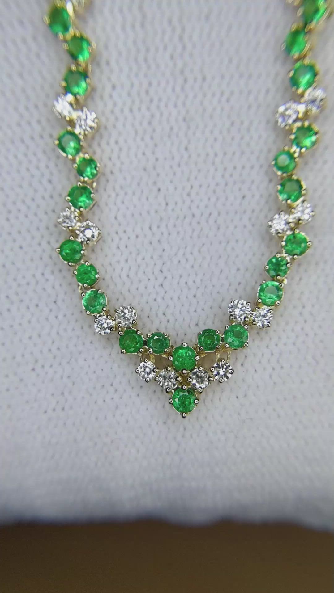 2.57 Ct. Emerald and Natural Diamond Pave Necklace, 14K Yellow Gold Size Video