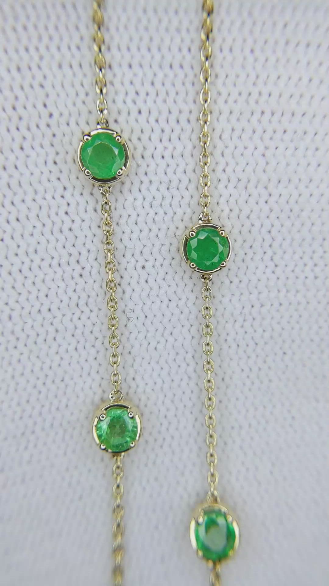 2.29 Ct. Emerald Accent Stones Necklace, 14K Yellow Gold Size Video