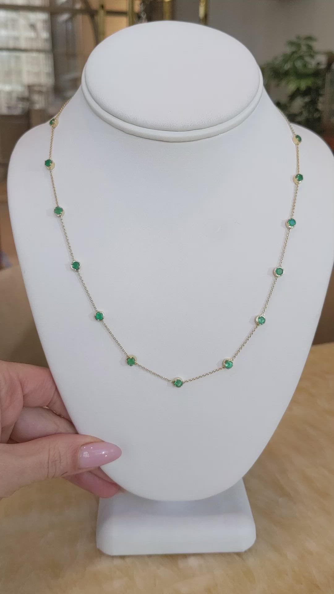 2.29 Ct. Emerald Accent Stones Necklace, 14K Yellow Gold Size Video