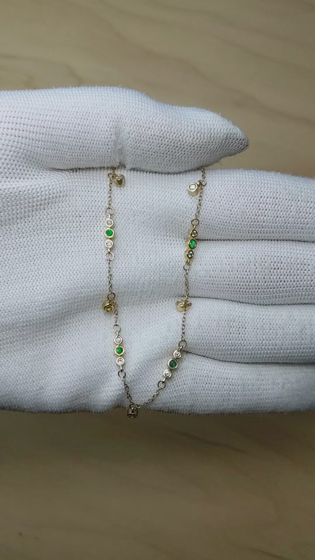 0.20 Ct. Emerald and Natural Diamond Bezel Necklace, 14K Yellow Gold Size Video