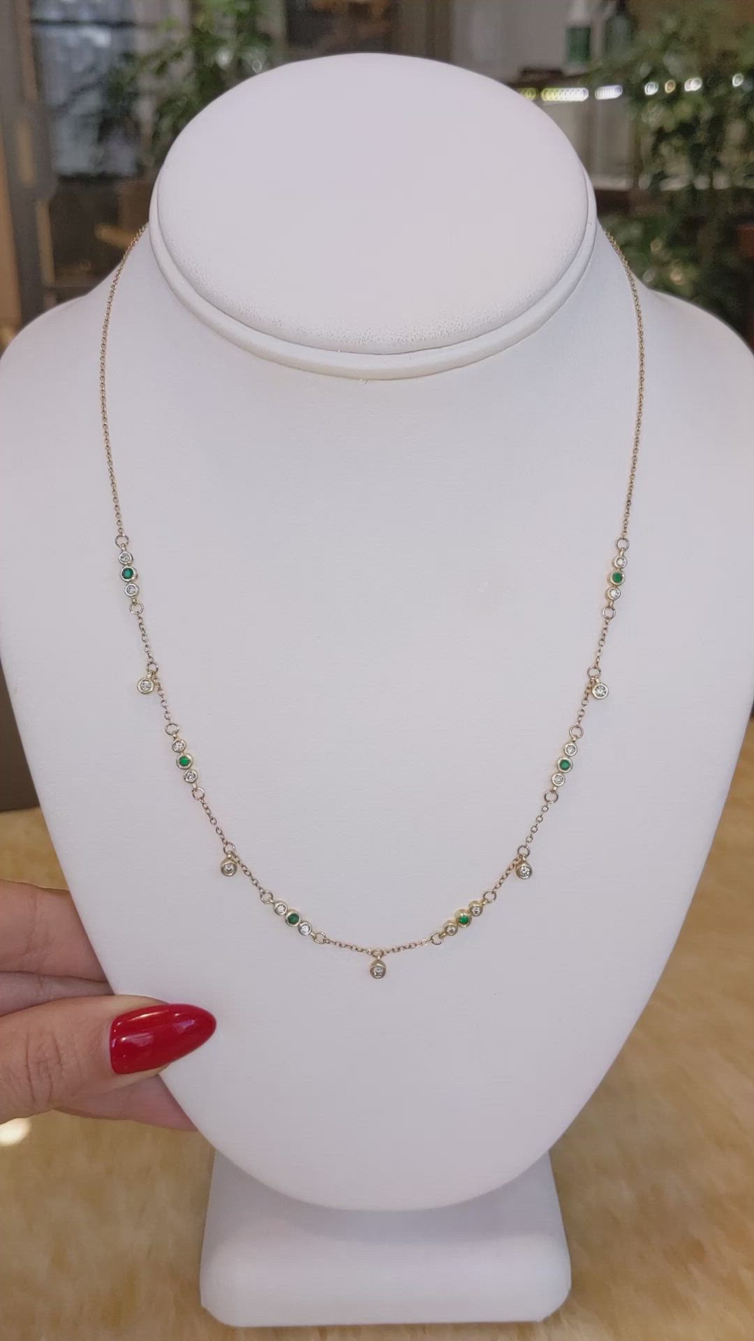 0.20 Ct. Emerald and Natural Diamond Bezel Necklace, 14K Yellow Gold Size Video