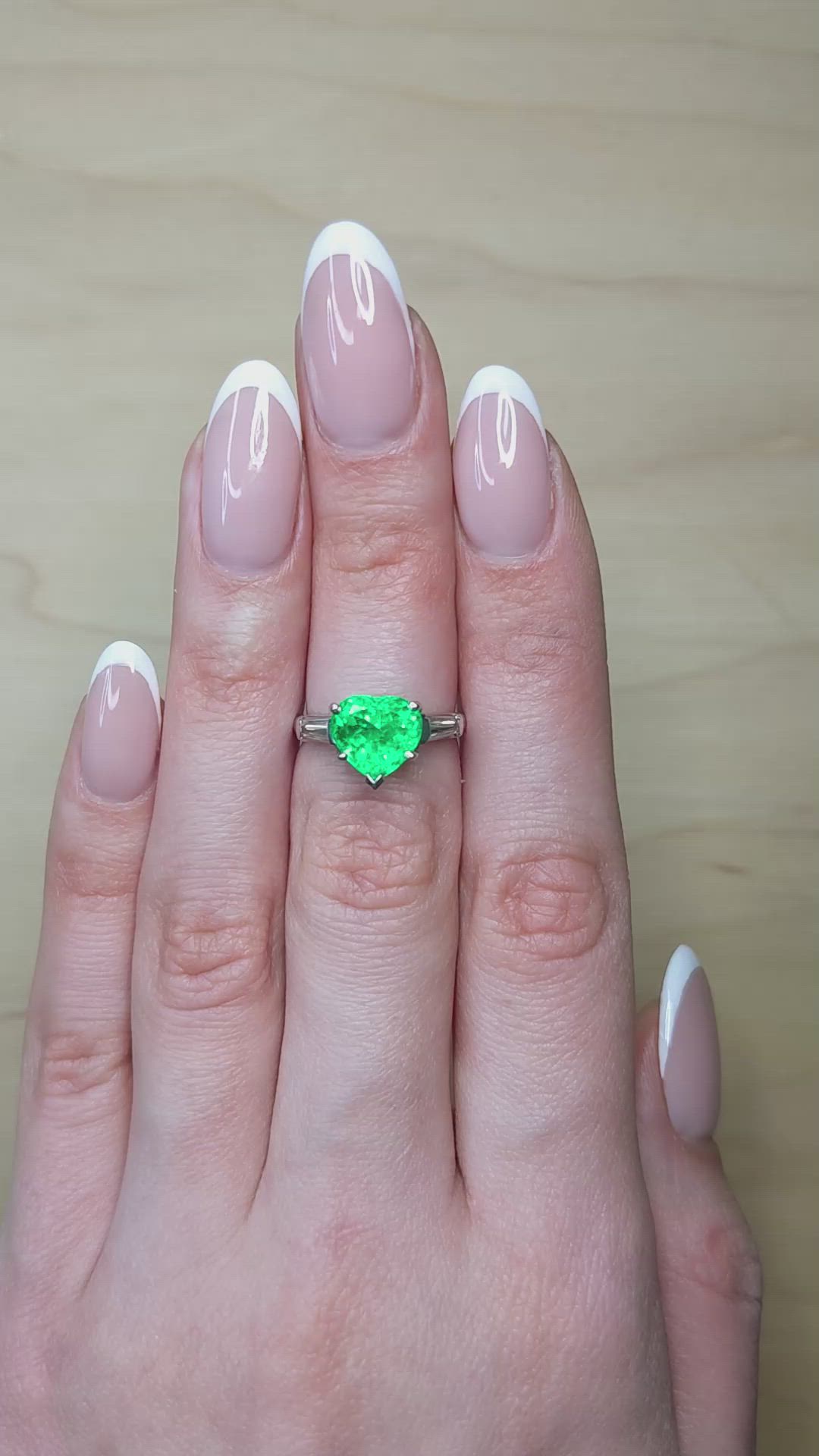 2.62 Ct.Tw.Total Carat Weight Emerald and Natural Diamond Three Stone Ring, Platinum 950 Size Video