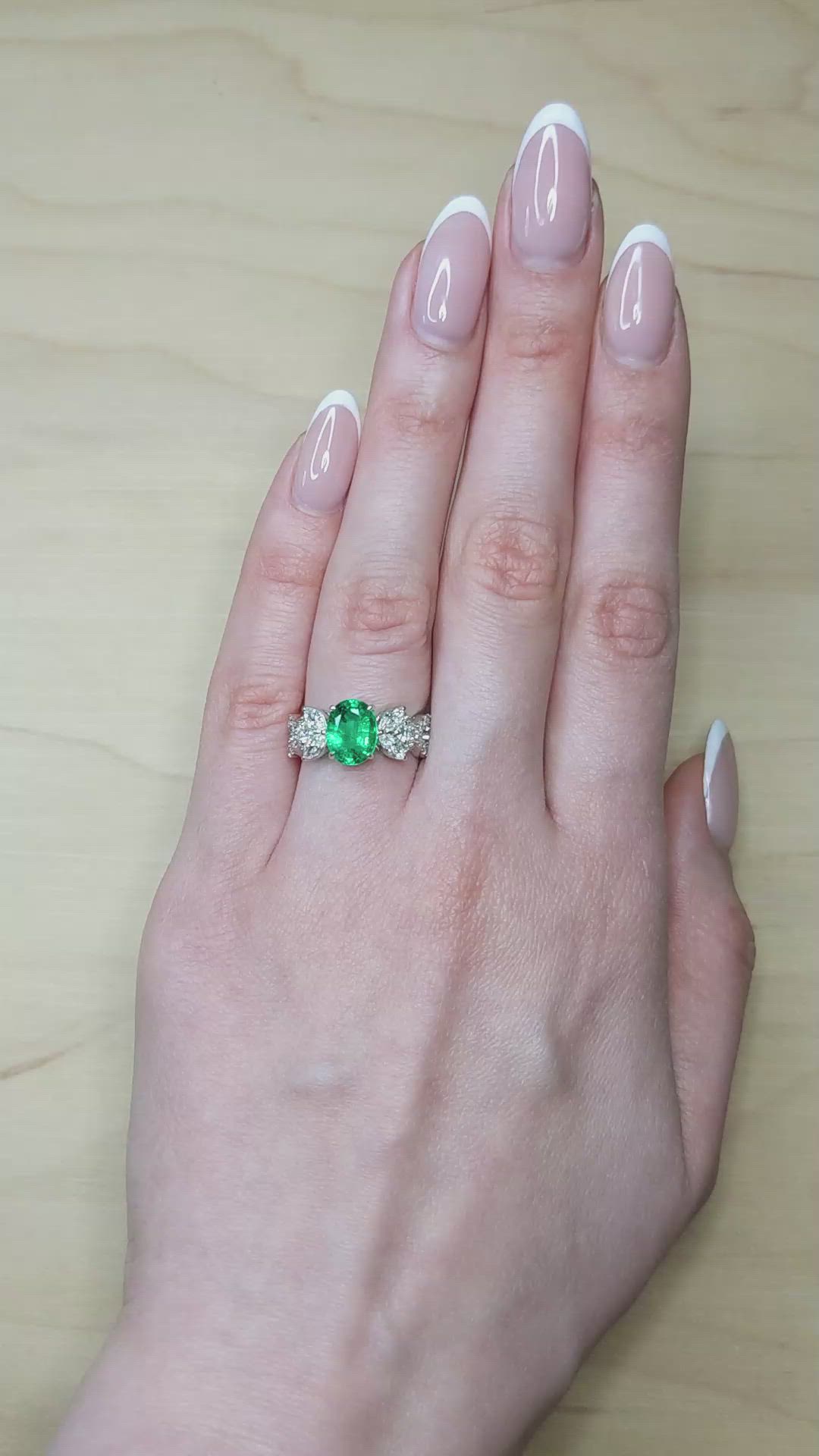2.07 Ct. Emerald and Natural Diamond Pave Ring, 18K White Gold Size Video