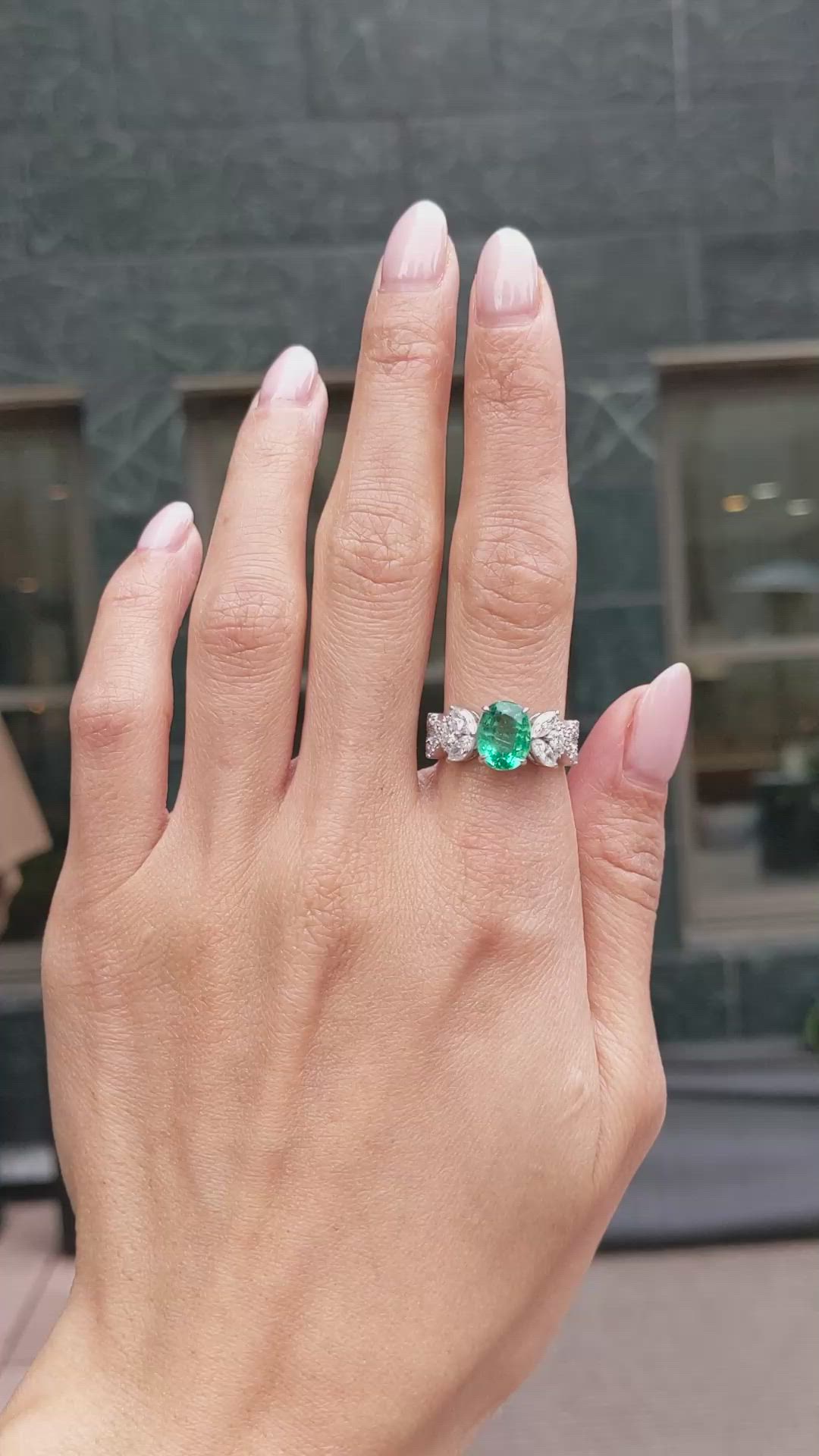 2.07 Ct. Emerald and Natural Diamond Pave Ring, 18K White Gold Size Video
