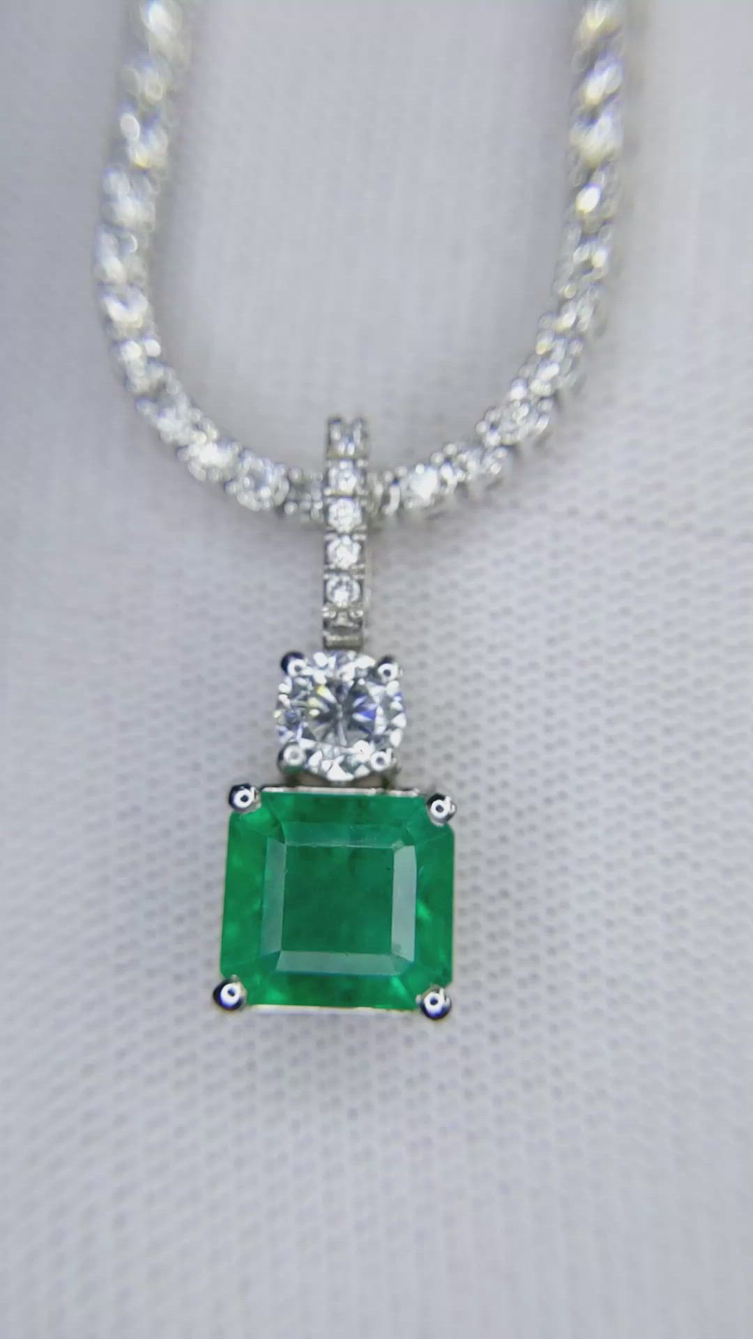 3.76 Ct. Emerald and Natural Diamond Pave Pendant, 14K White Gold Size Video