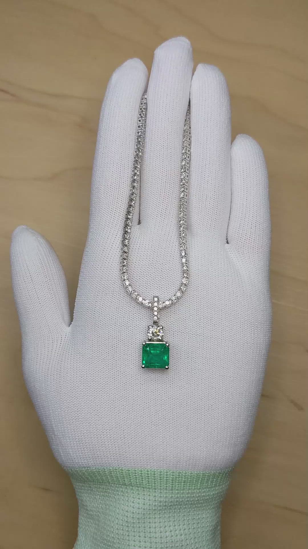 3.76 Ct. Emerald and Natural Diamond Pave Pendant, 14K White Gold Size Video