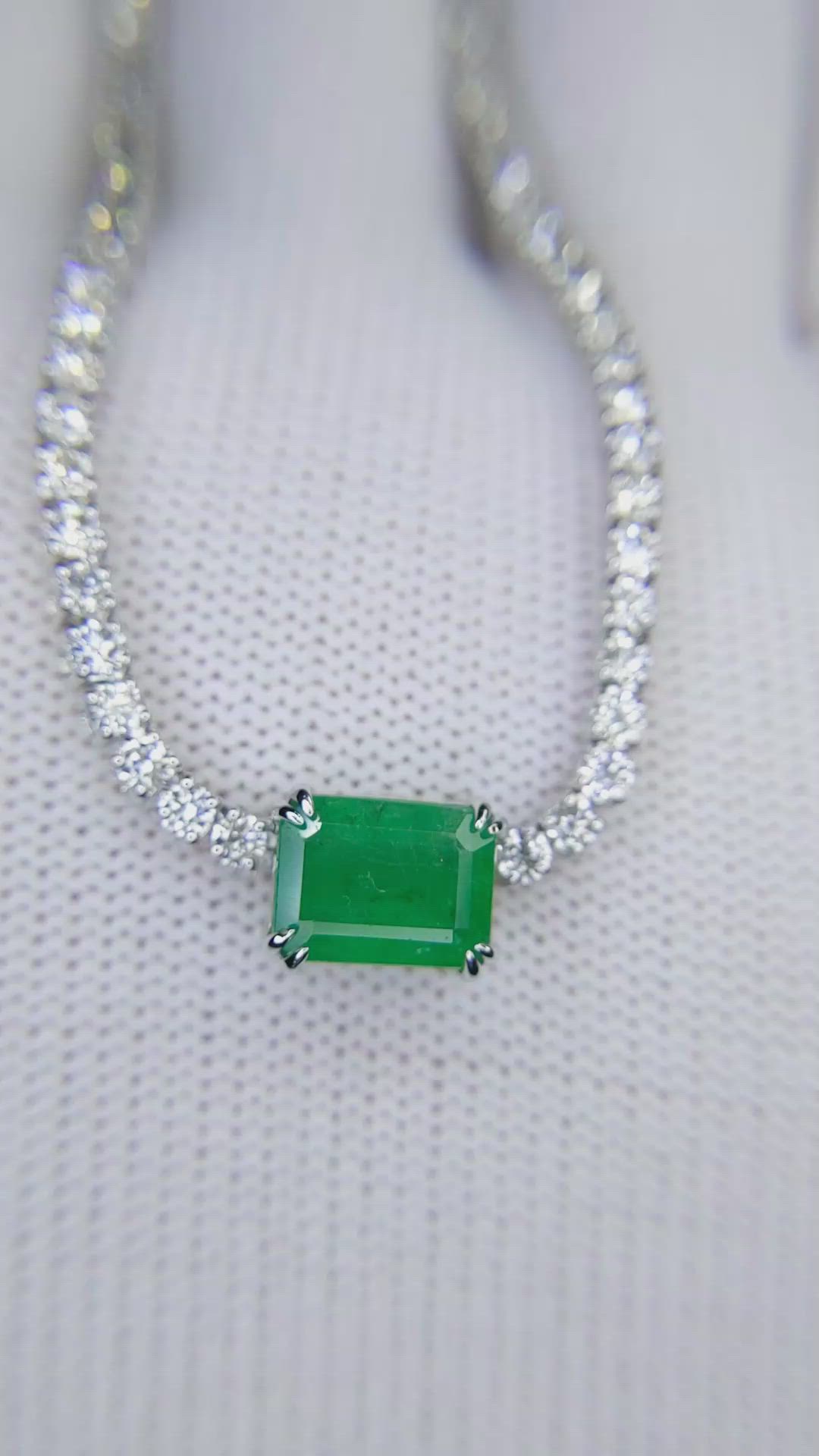 1.45 Ct. Emerald and Natural Diamond Tennis/Riviere Necklace, 14K White Gold Size Video
