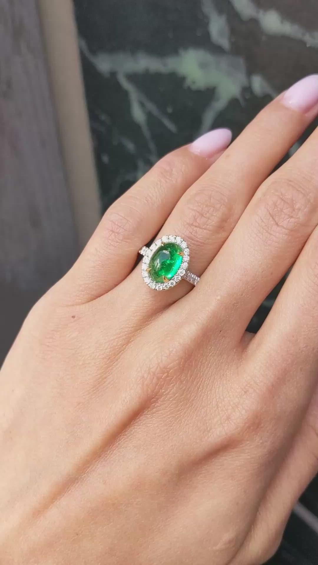 2.47 Ct. Emerald and Natural Diamond Pave Ring, 18K White & Yellow Size Video