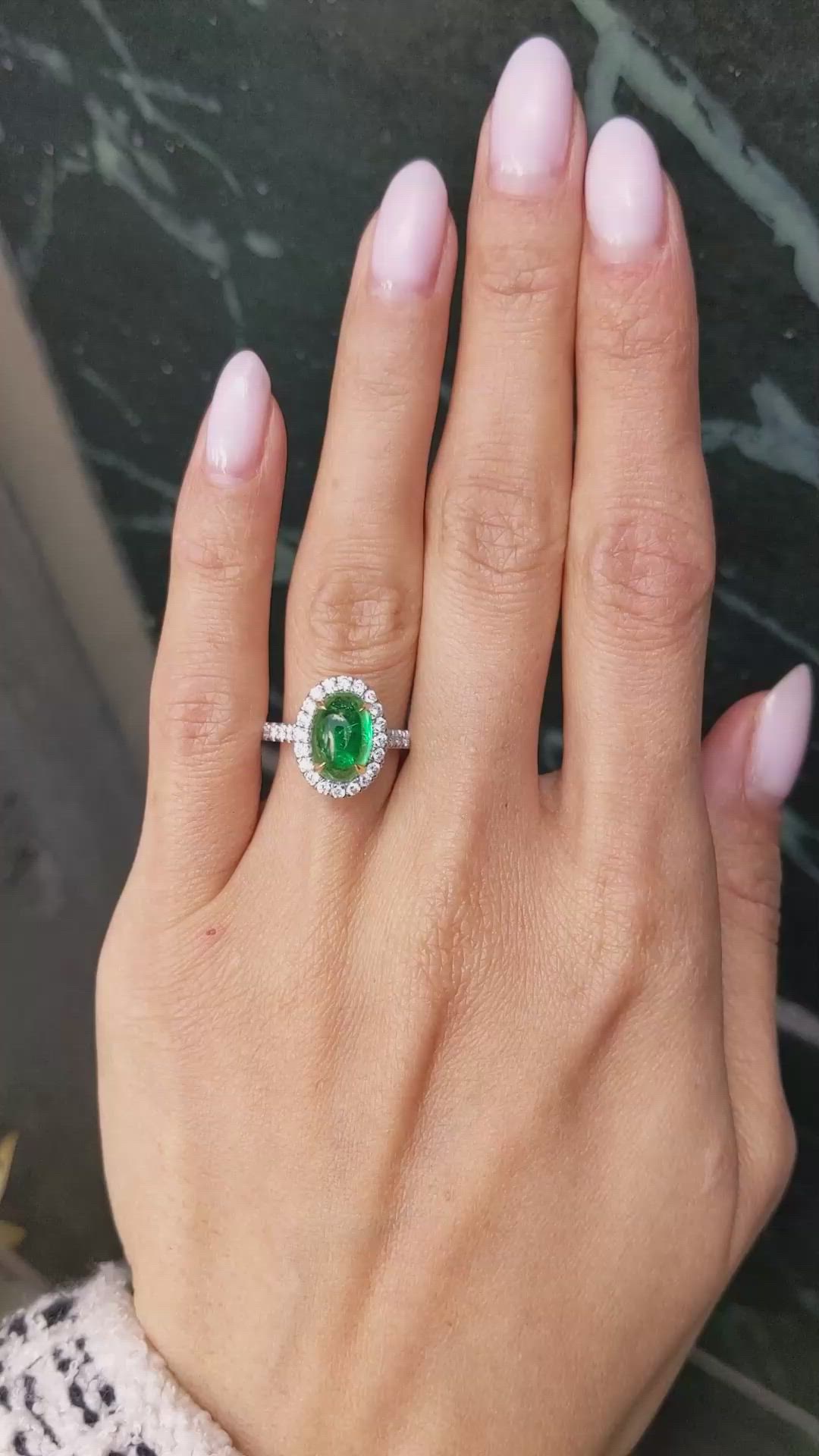 2.47 Ct. Emerald and Natural Diamond Pave Ring, 18K White & Yellow Size Video