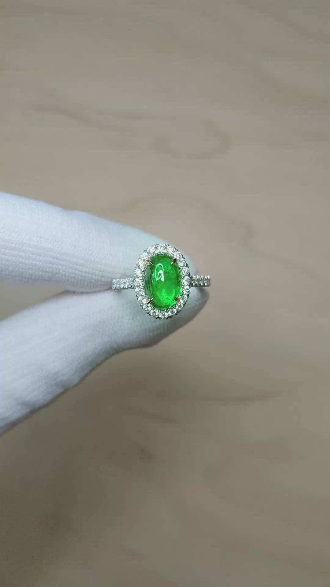 2.47 Ct. Emerald and Natural Diamond Pave Ring, 18K White & Yellow Size Video