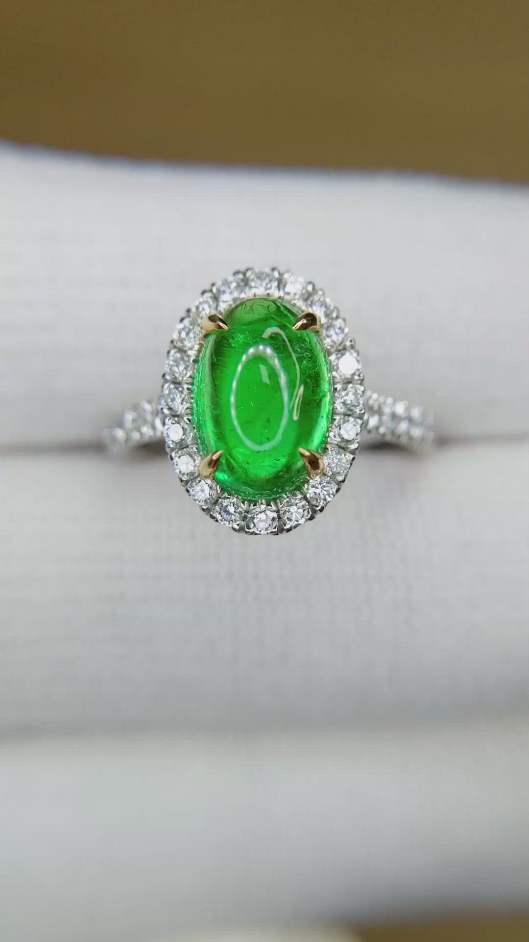 2.47 Ct. Emerald and Natural Diamond Pave Ring, 18K White & Yellow Size Video