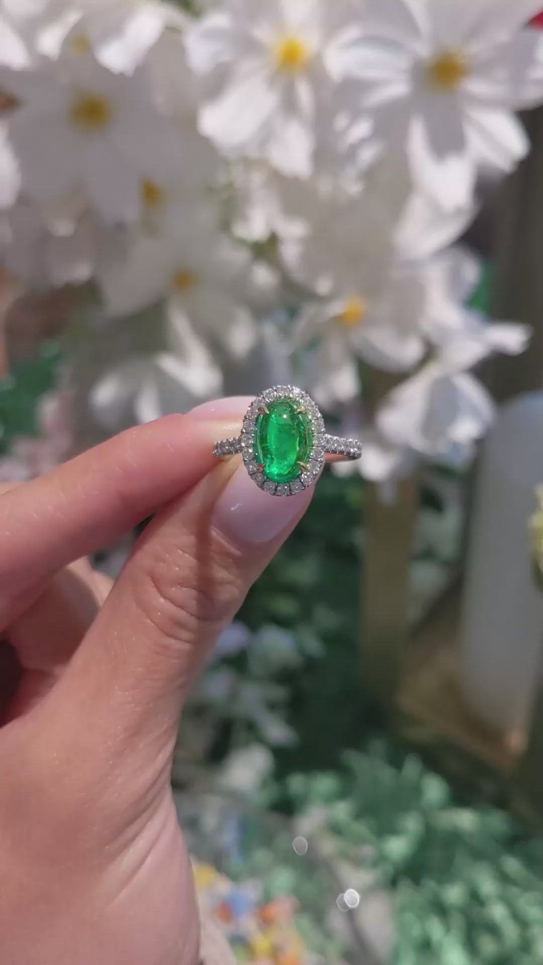 2.47 Ct. Emerald and Natural Diamond Pave Ring, 18K White & Yellow Size Video