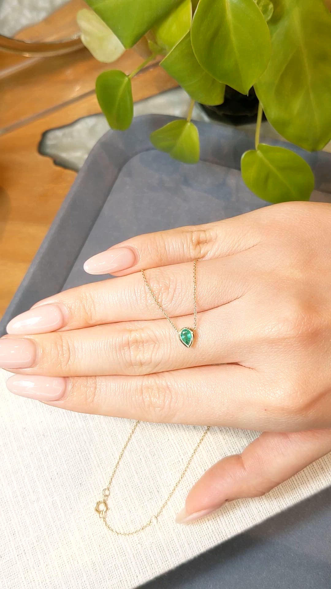 0.40 Ct. Emerald Bezel Necklace, 18K Yellow Gold Size Video