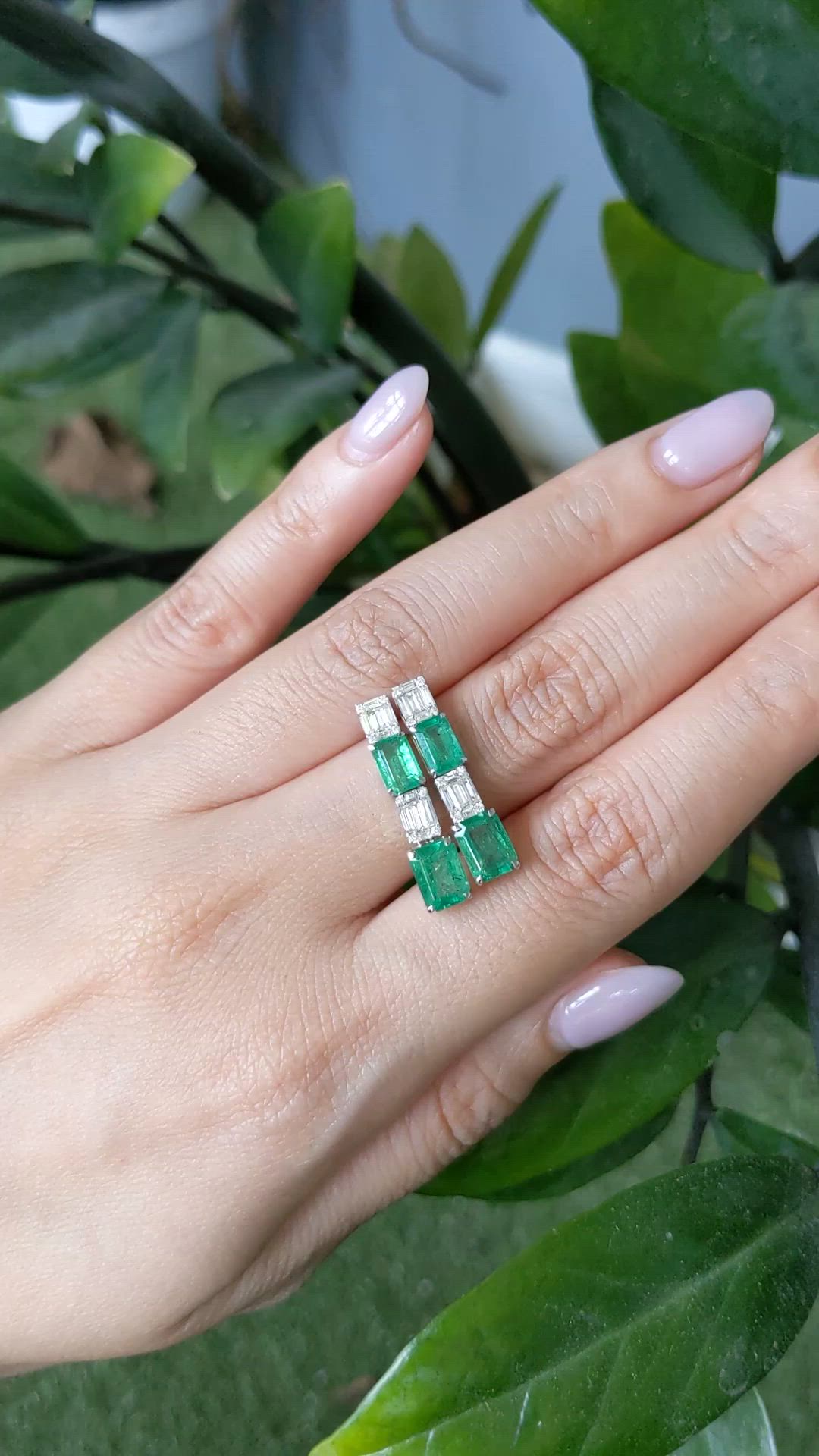 3.40&nbsp;Ct.Tw.Total Carat Weight Emerald and Natural Diamond Studs Earrings, 14K White Gold Size Video