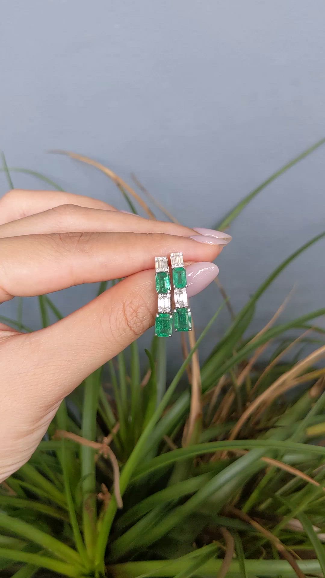 3.40&nbsp;Ct.Tw.Total Carat Weight Emerald and Natural Diamond Studs Earrings, 14K White Gold Size Video