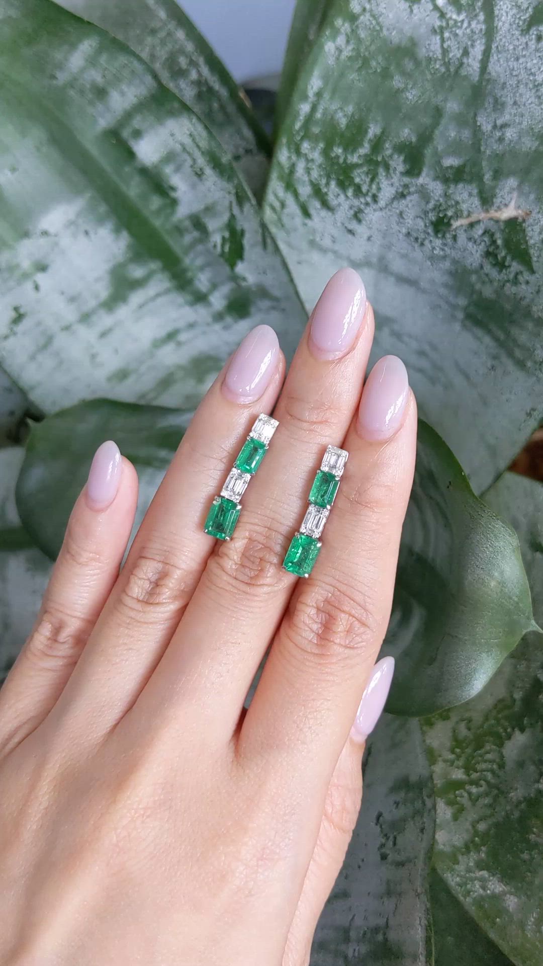 3.40&nbsp;Ct.Tw.Total Carat Weight Emerald and Natural Diamond Studs Earrings, 14K White Gold Size Video