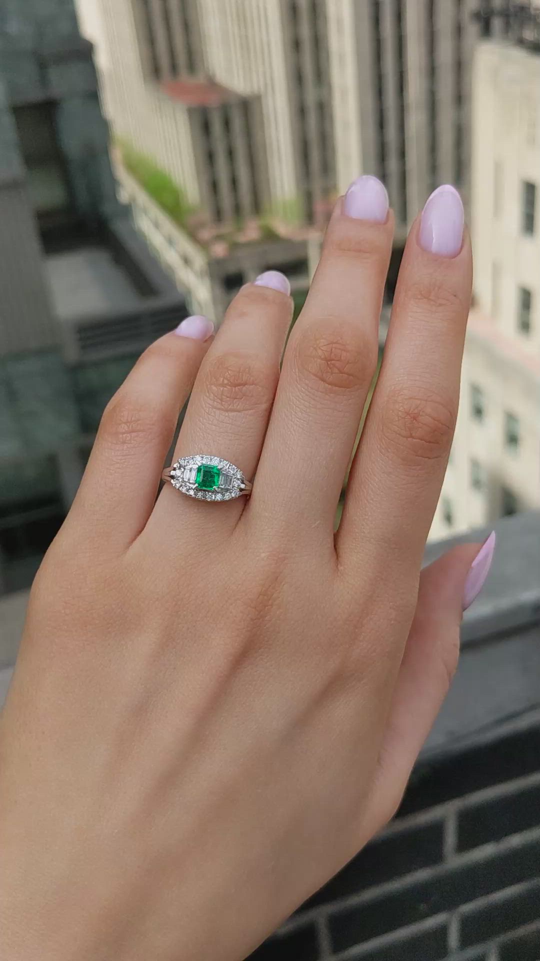 0.49 Ct. Emerald and Natural Diamond Pave Ring, Platinum 950 Size Video