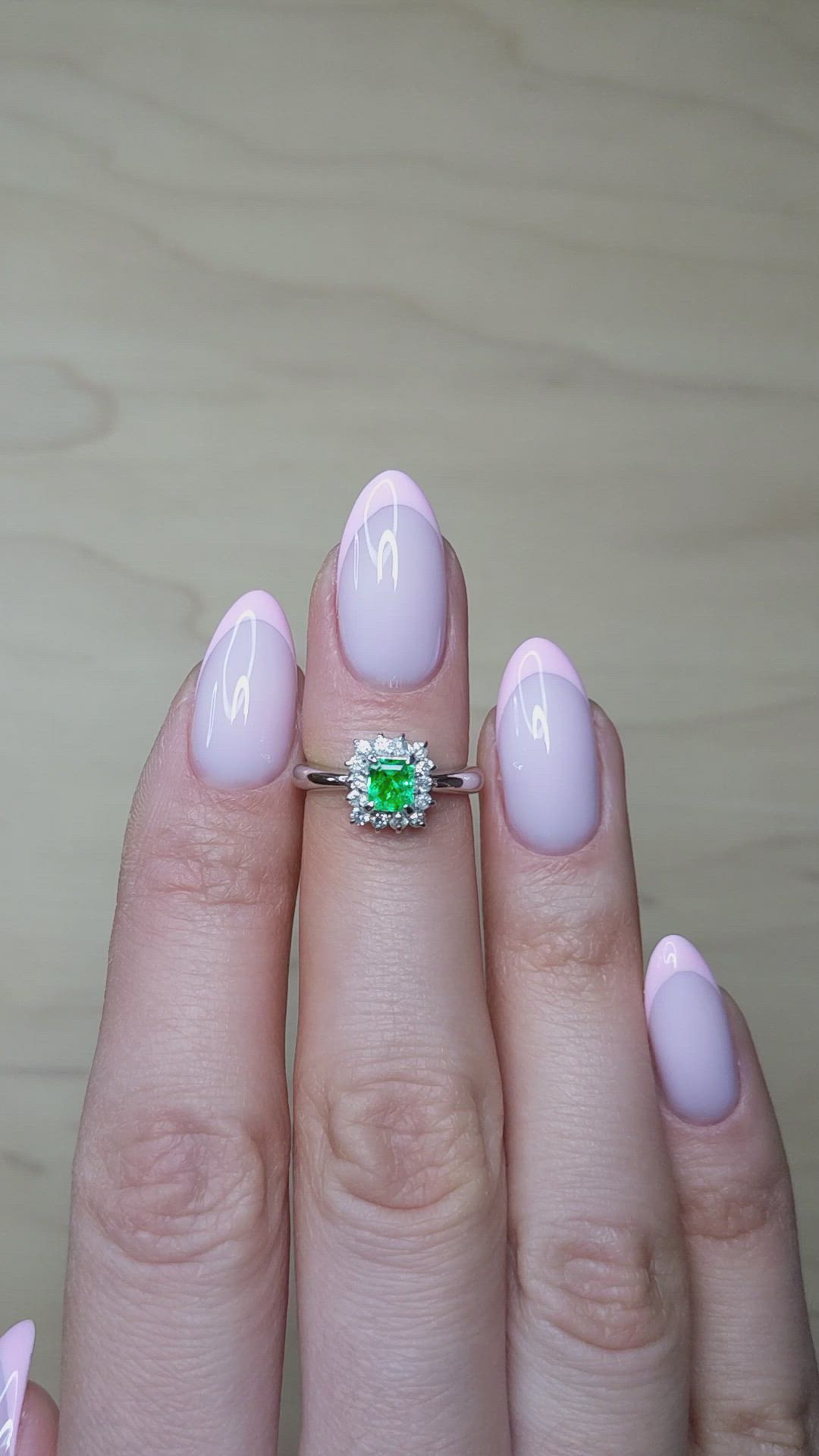 0.45 Ct. Emerald and Natural Diamond Pave Ring, Platinum 950 Size Video