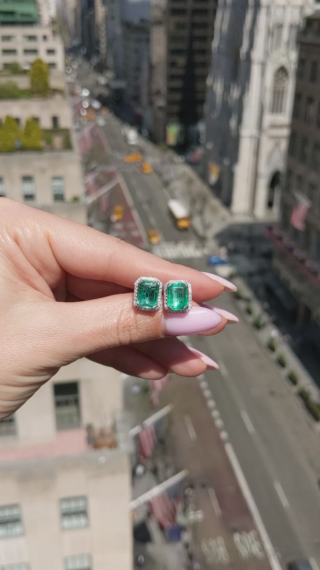 4.47&nbsp;Ct.Tw.Total Carat Weight Emerald and Natural Diamond Studs Earrings, 14K White Gold Size Video