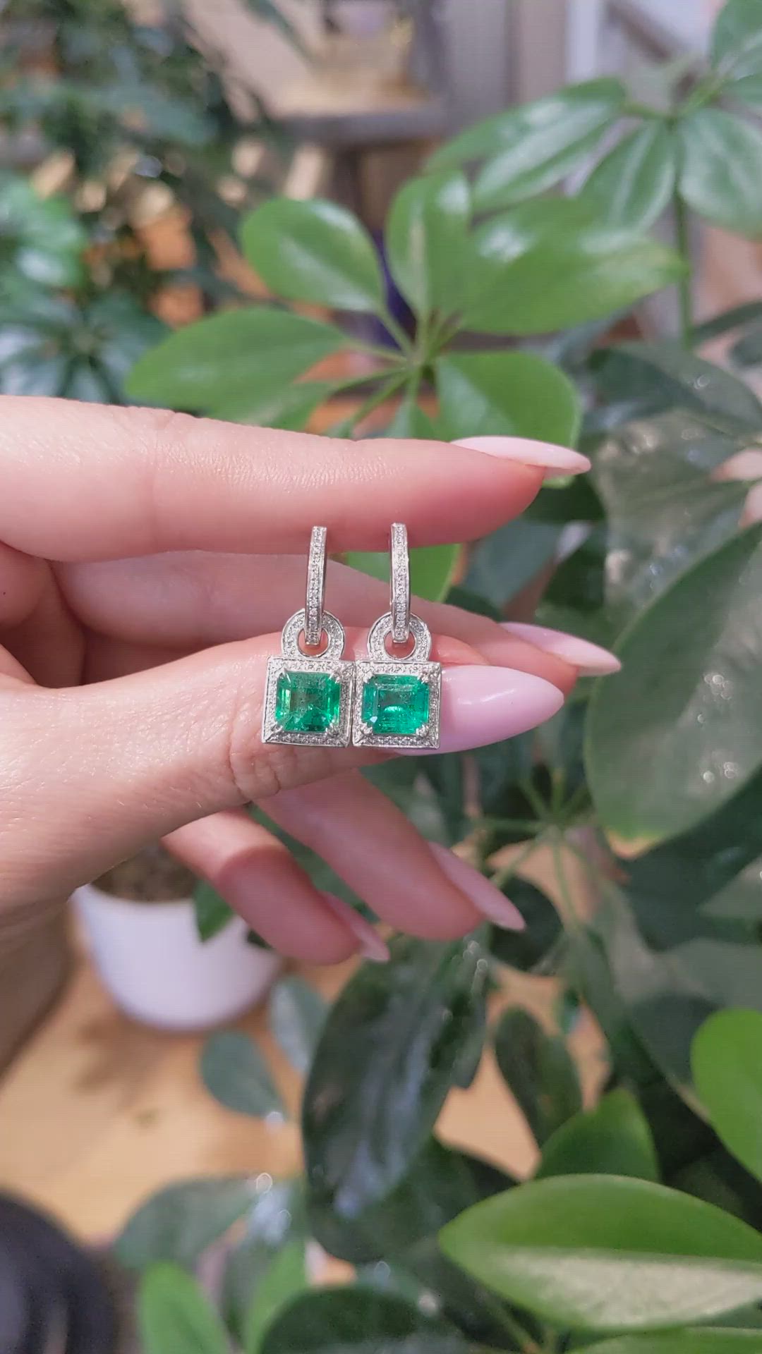 2.77&nbsp;Ct.Tw.Total Carat Weight Emerald Pave Earrings, 14K White Gold Size Video