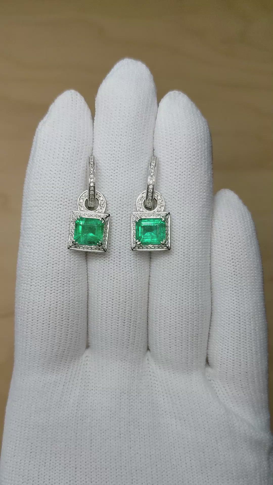 2.77&nbsp;Ct.Tw.Total Carat Weight Emerald Pave Earrings, 14K White Gold Size Video
