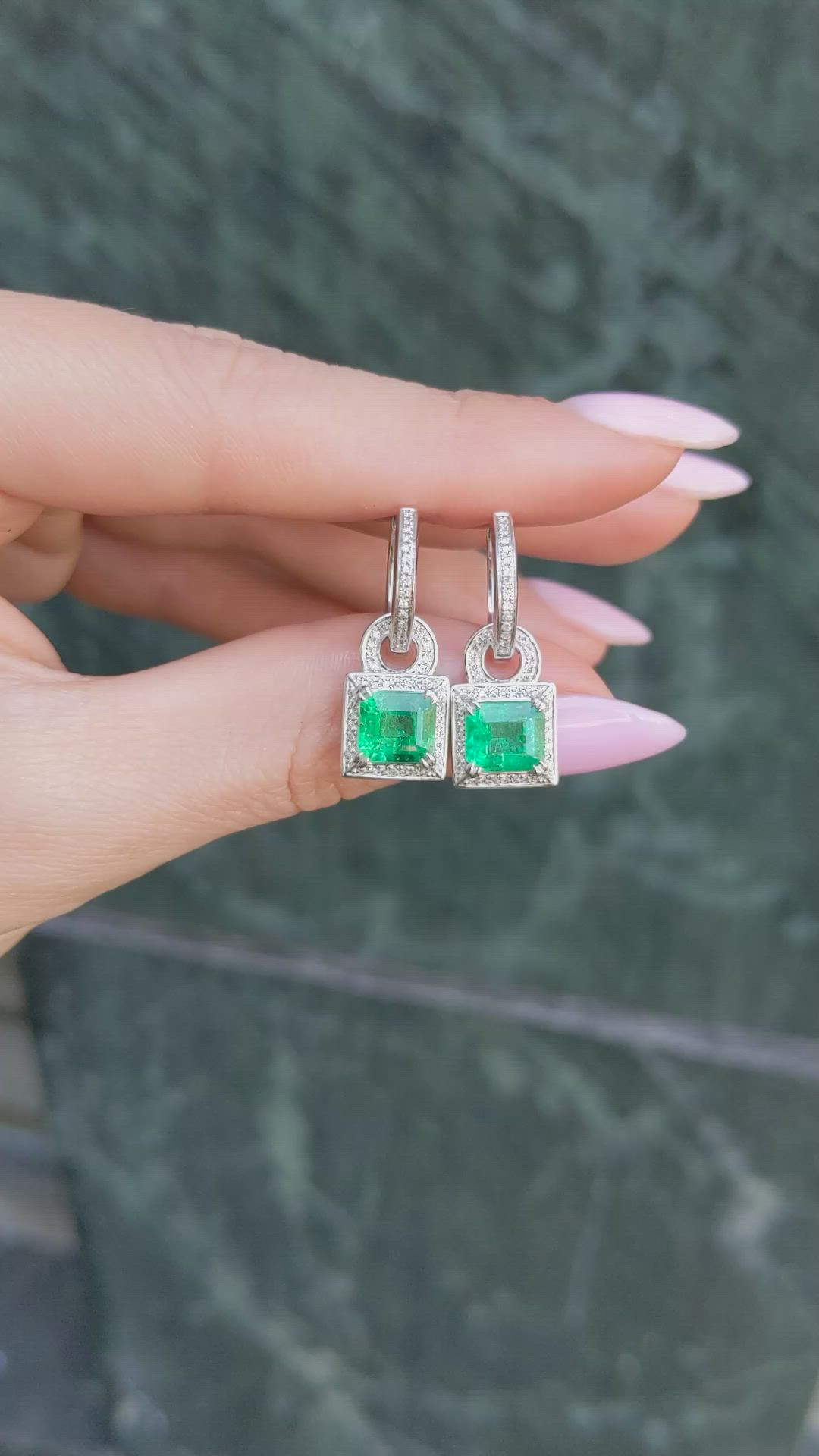 2.77&nbsp;Ct.Tw.Total Carat Weight Emerald Pave Earrings, 14K White Gold Size Video