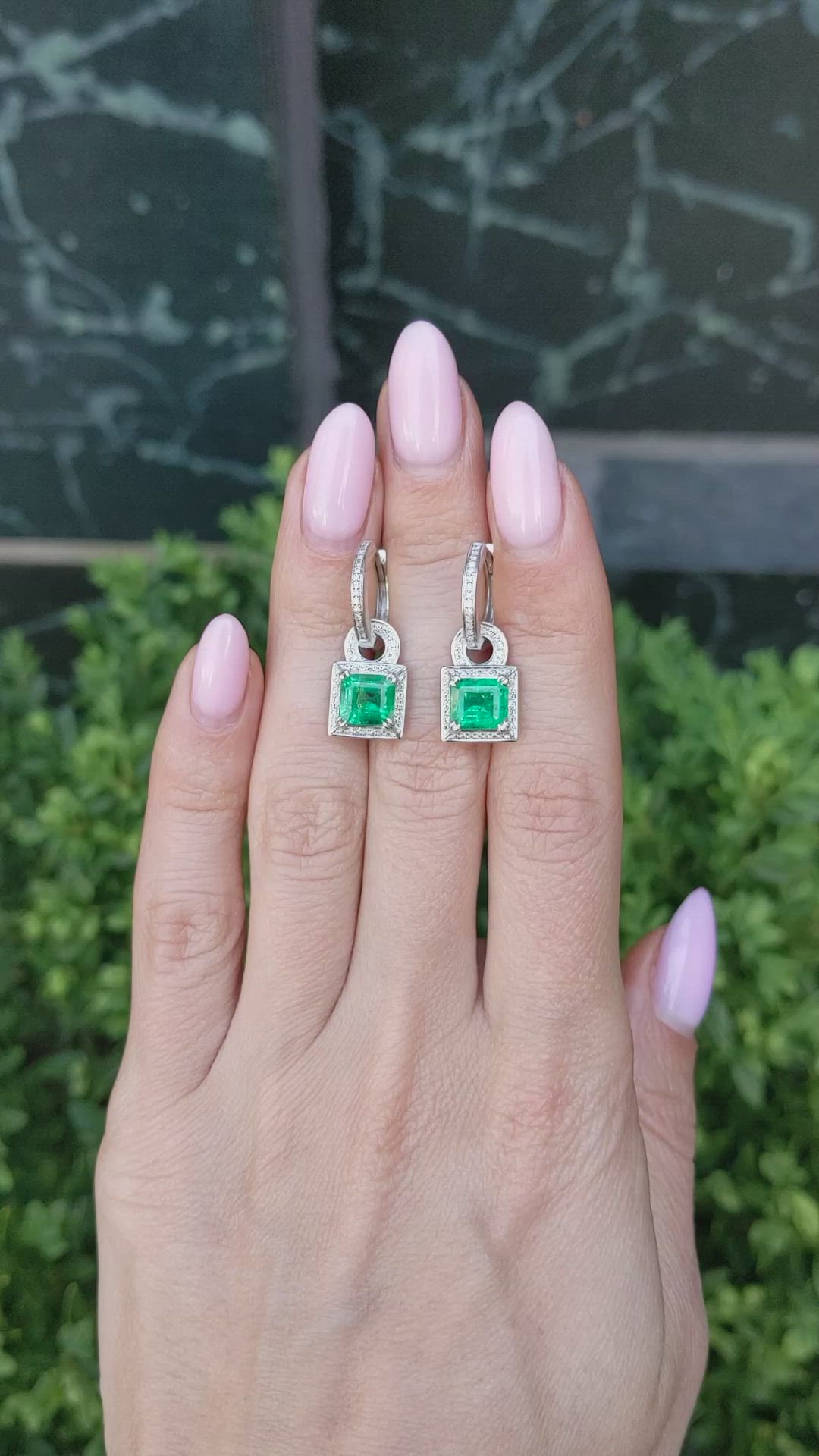 2.77&nbsp;Ct.Tw.Total Carat Weight Emerald Pave Earrings, 14K White Gold Size Video