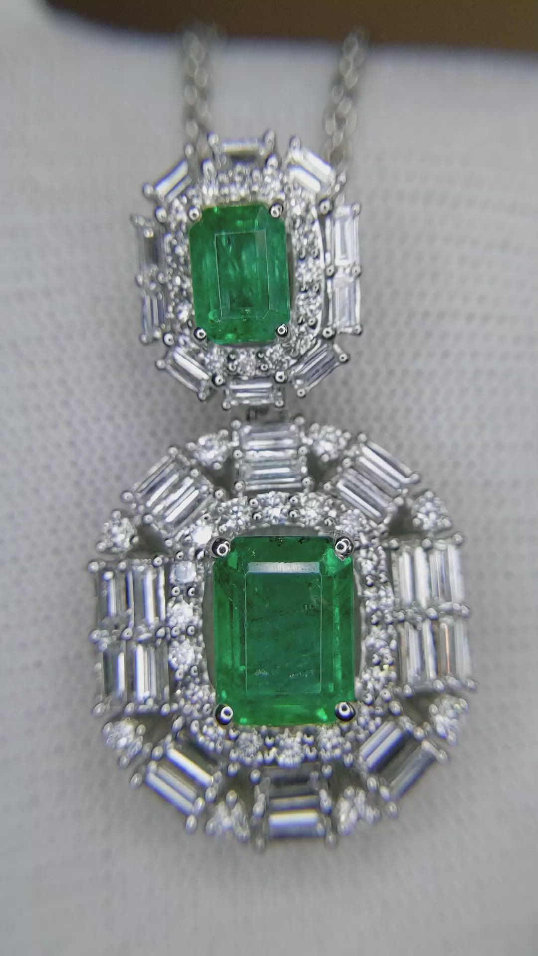 3.10 Ct. Emerald and Natural Diamond Pave Pendant, 14K White Gold Size Video