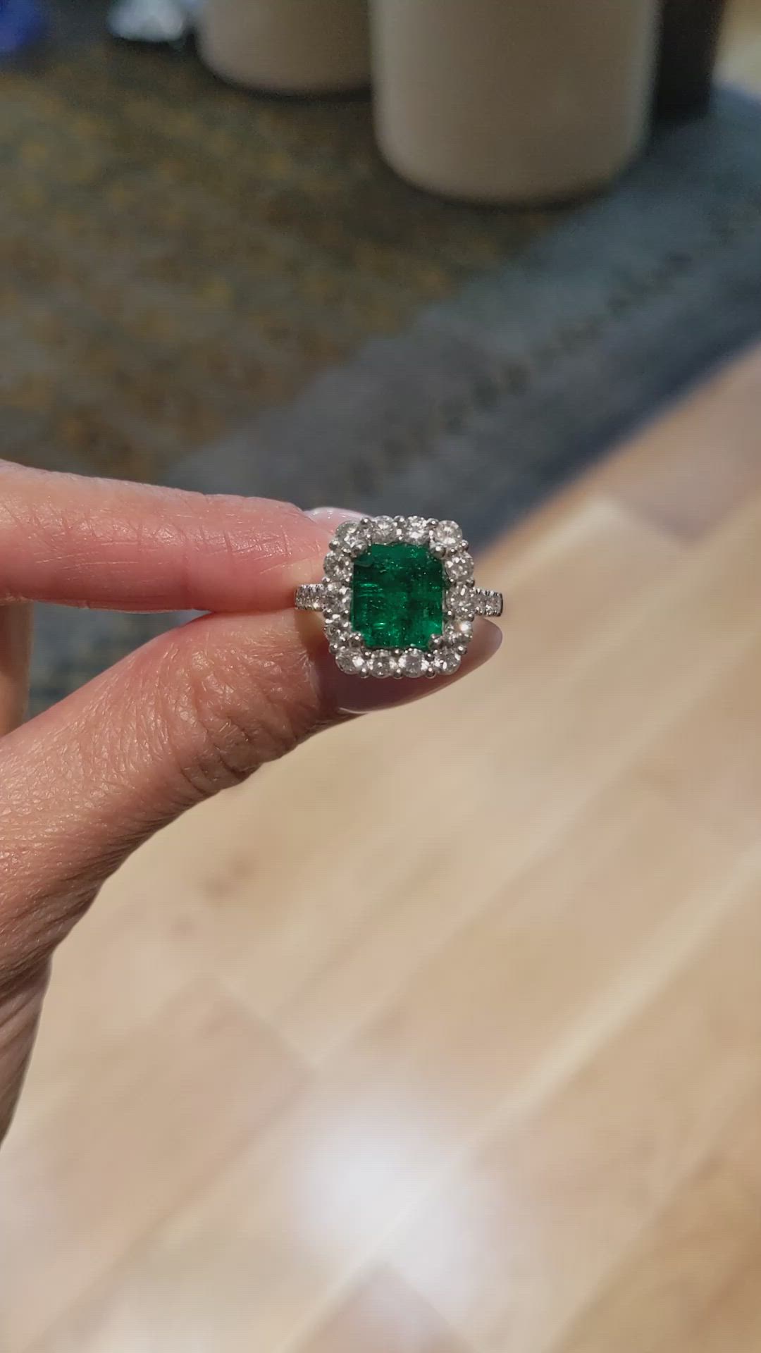 3.40 Ct. Emerald and Natural Diamond Pave Ring, Platinum 950 Size Video