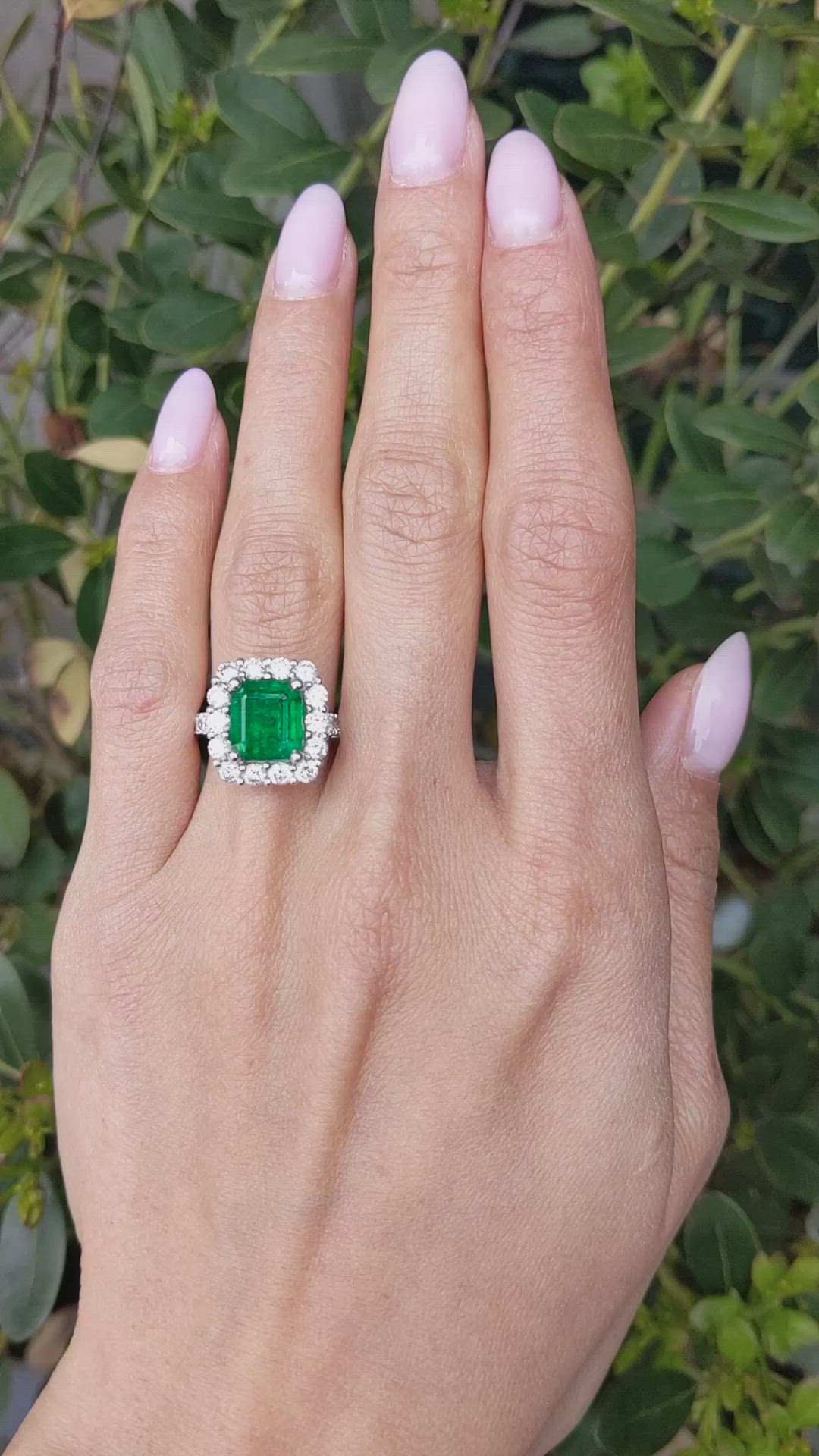 3.40 Ct. Emerald and Natural Diamond Pave Ring, Platinum 950 Size Video