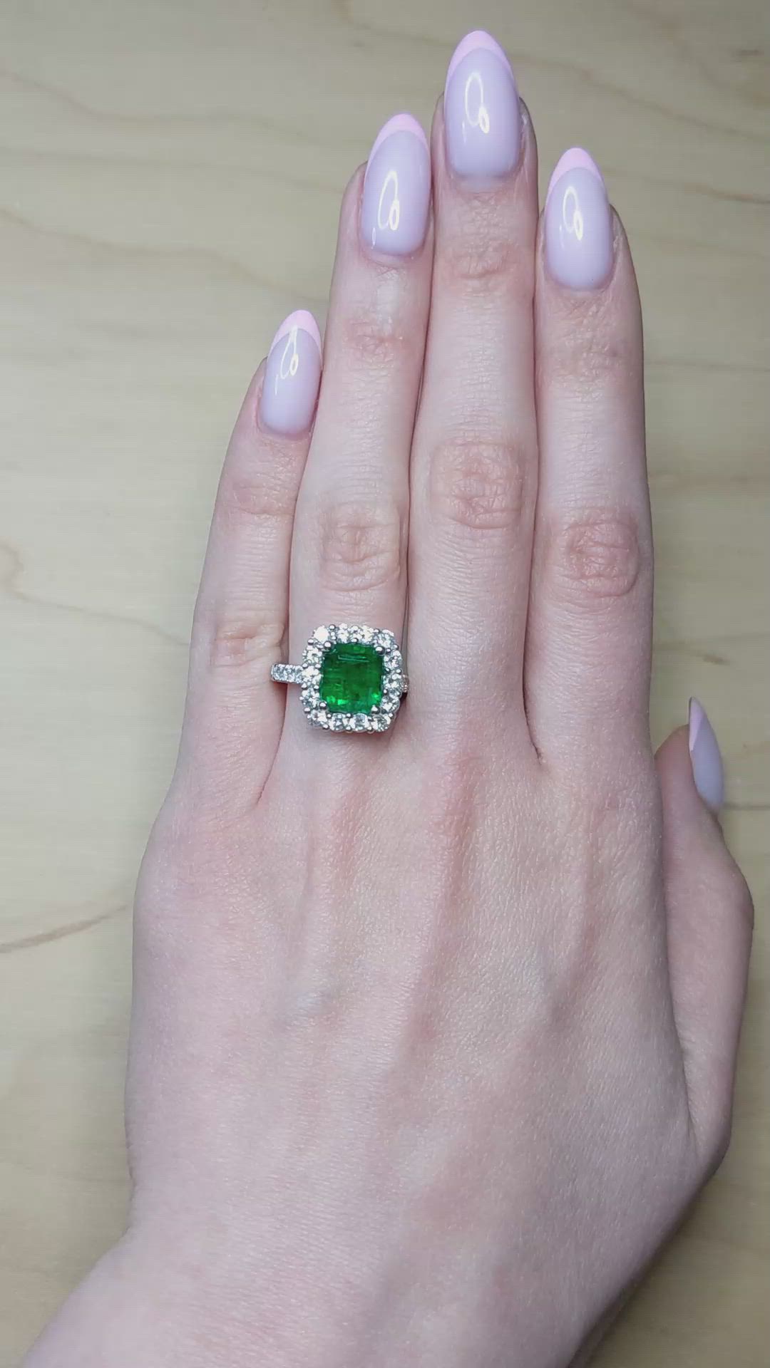 3.40 Ct. Emerald and Natural Diamond Pave Ring, Platinum 950 Size Video