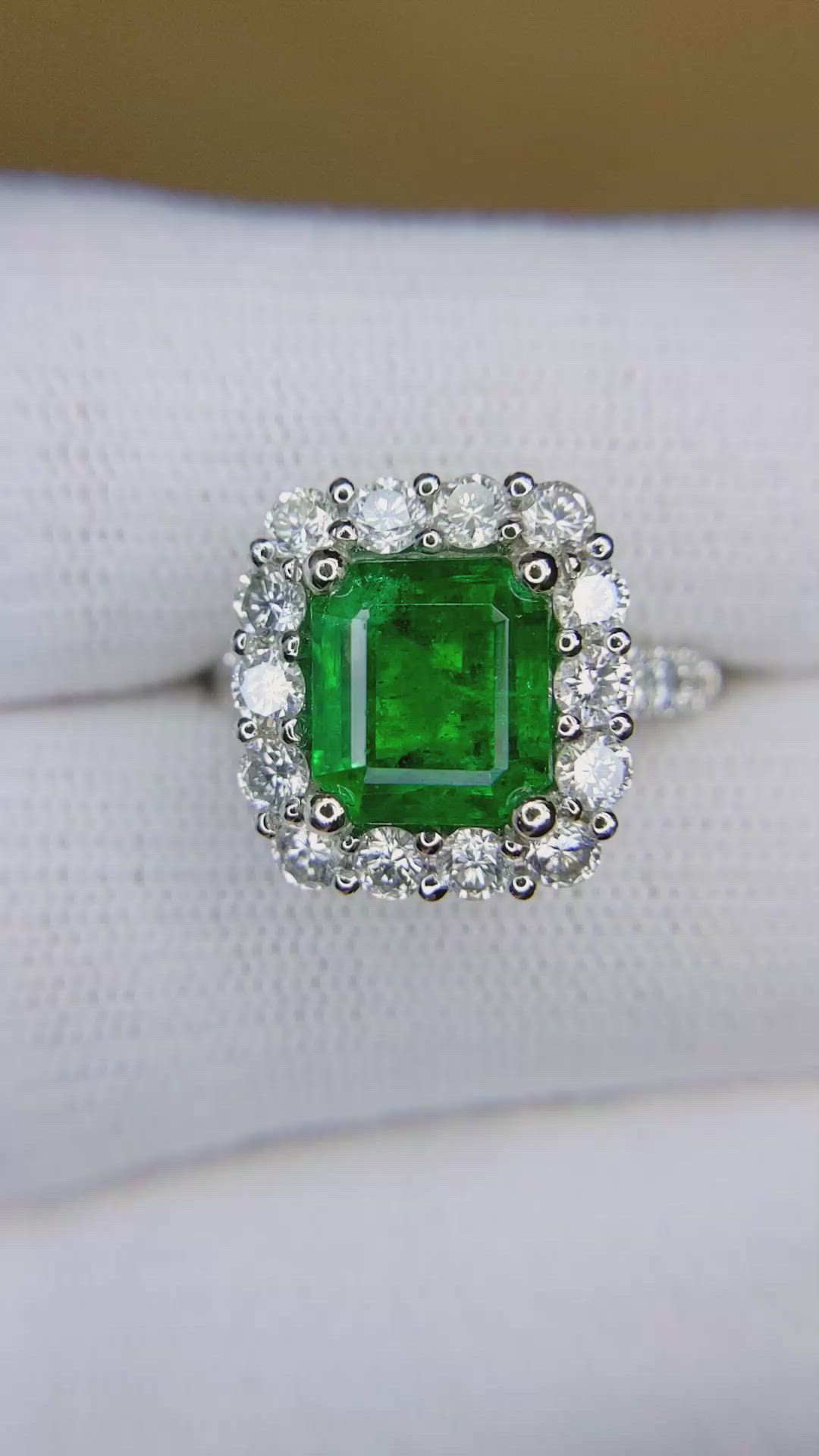 3.40 Ct. Emerald and Natural Diamond Pave Ring, Platinum 950 Size Video