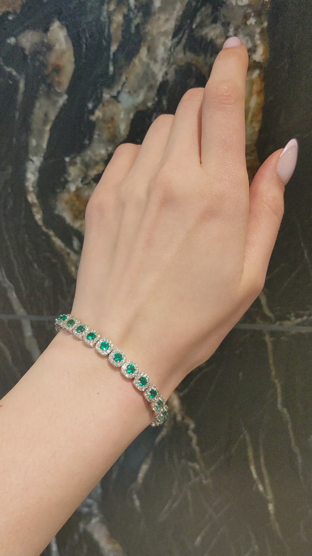 4.25&nbsp;Ct.Tw.Total Carat Weight Emerald and Natural Diamond Pave Bracelet, 18K White Gold Size Video