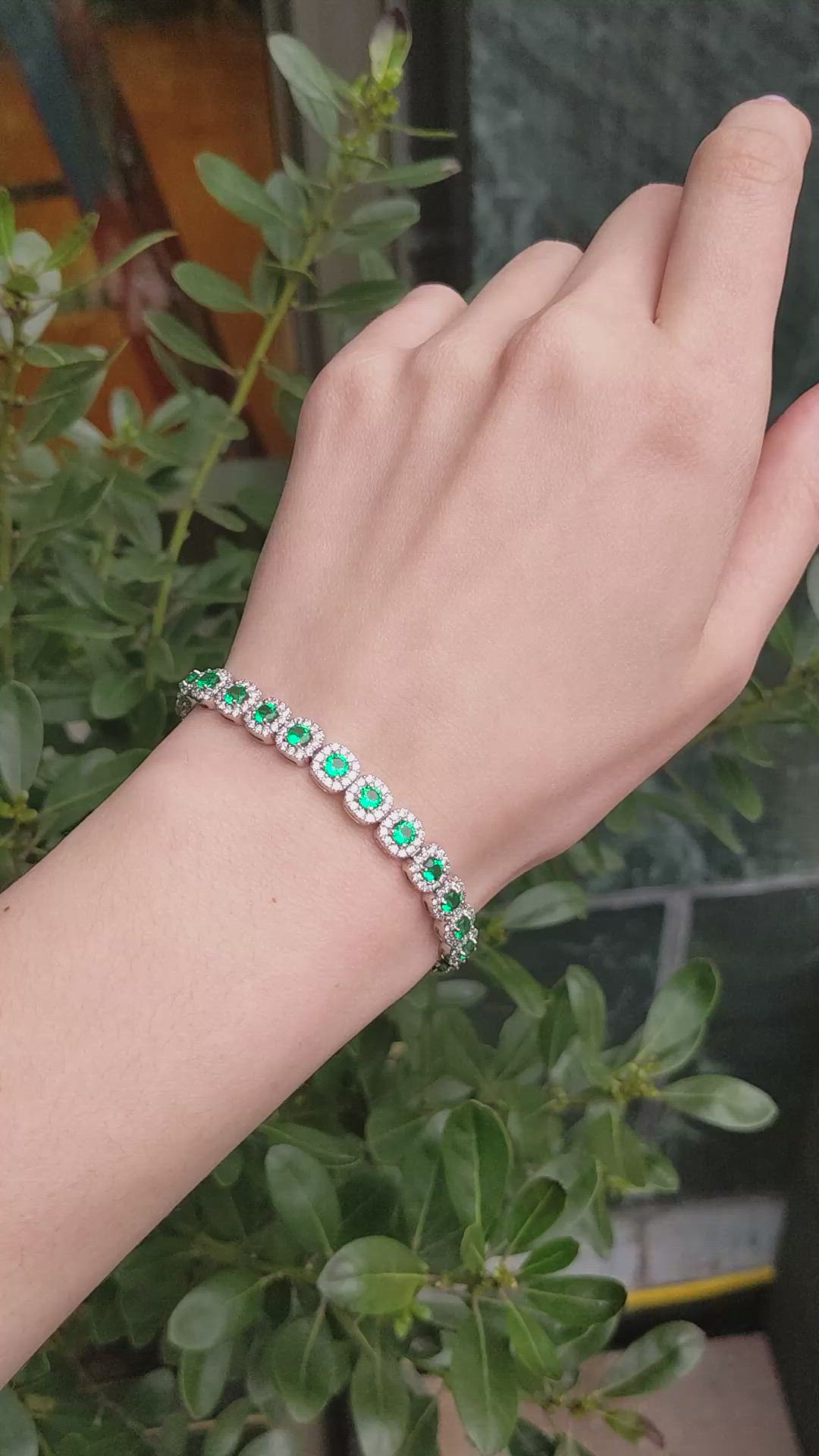 4.25&nbsp;Ct.Tw.Total Carat Weight Emerald and Natural Diamond Pave Bracelet, 18K White Gold Size Video