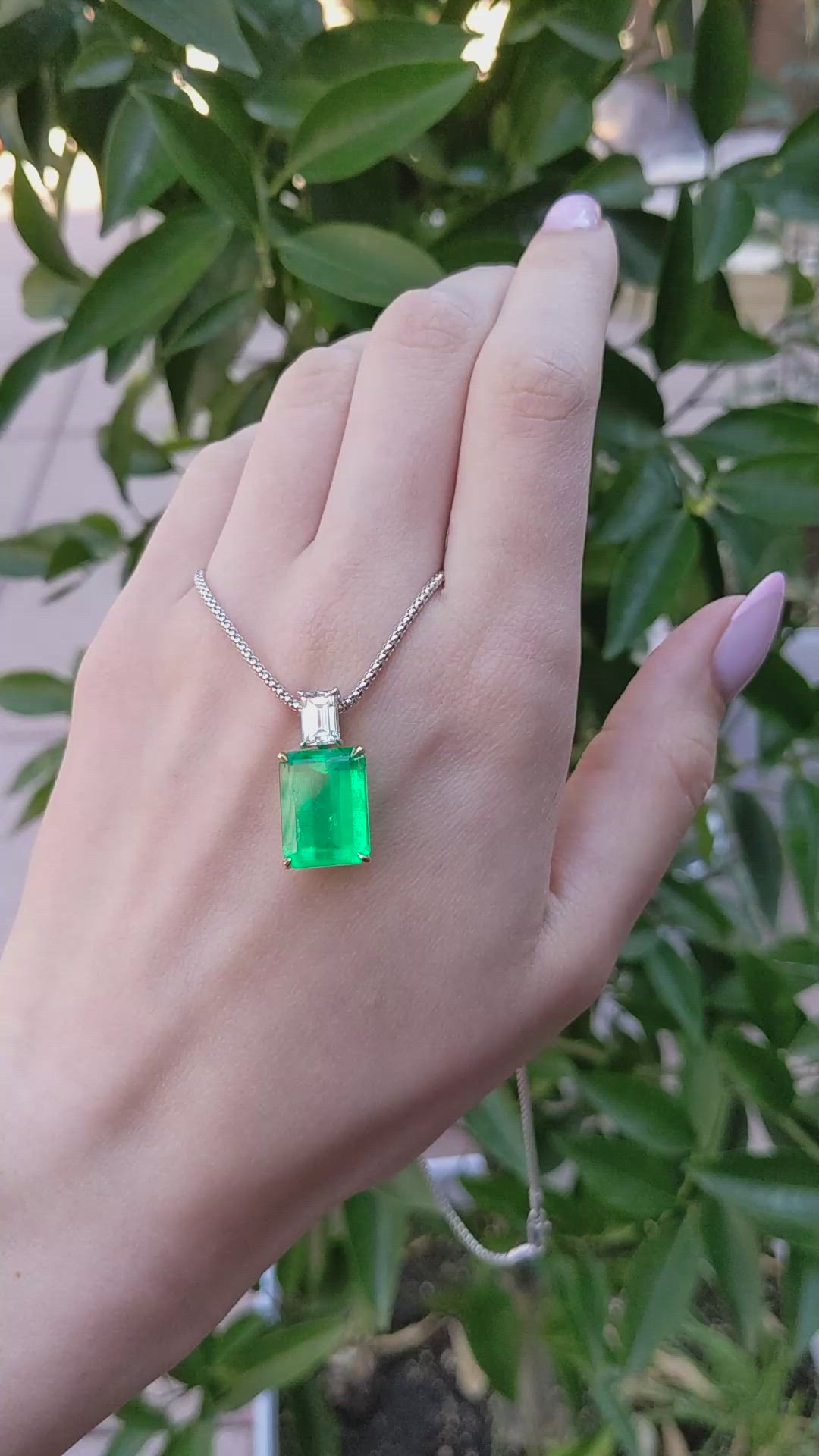 13.60 Ct. Emerald and Natural Diamond Accent Stones Pendant, 18K Yellow & White Size Video