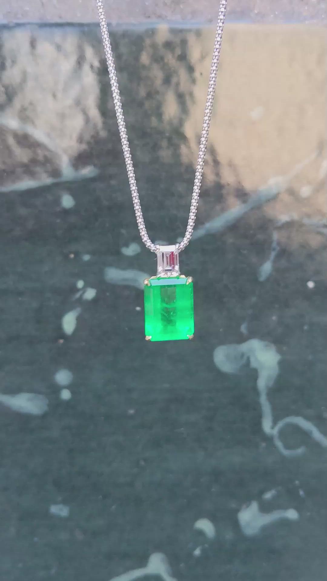 13.60 Ct. Emerald and Natural Diamond Accent Stones Pendant, 18K Yellow & White Size Video