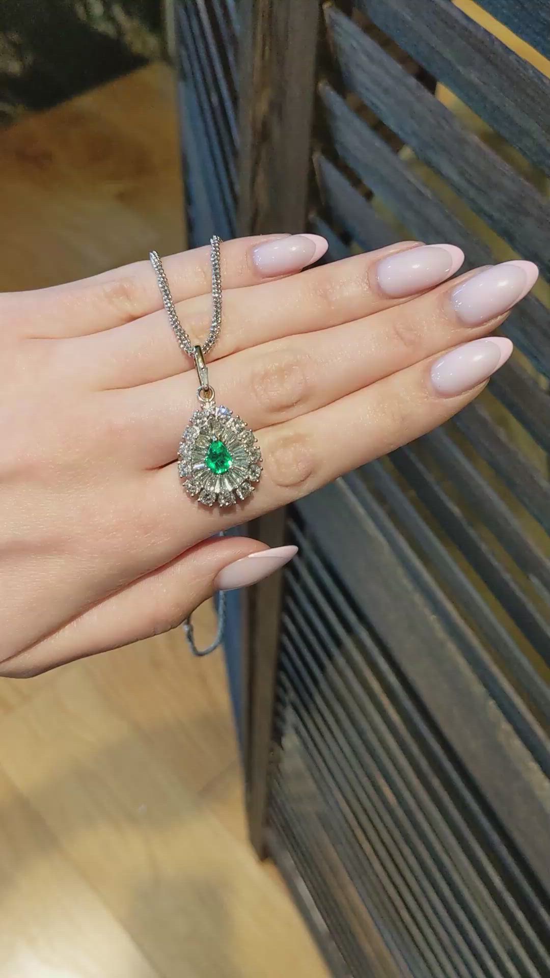 0.75 Ct. Emerald and Natural Diamond Pave Pendant, Platinum & 14K Yellow Size Video
