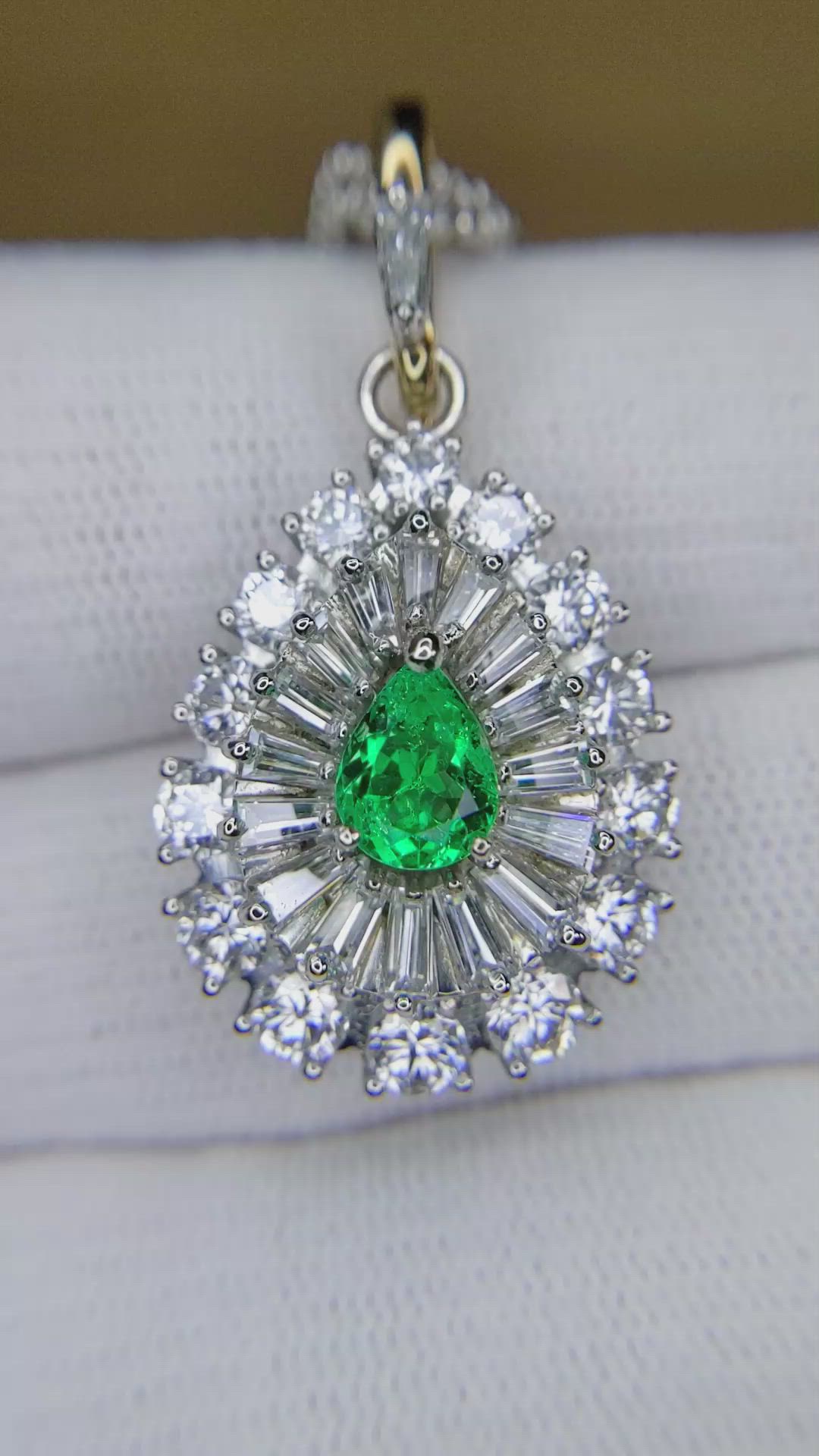 0.75 Ct. Emerald and Natural Diamond Pave Pendant, Platinum & 14K Yellow Size Video