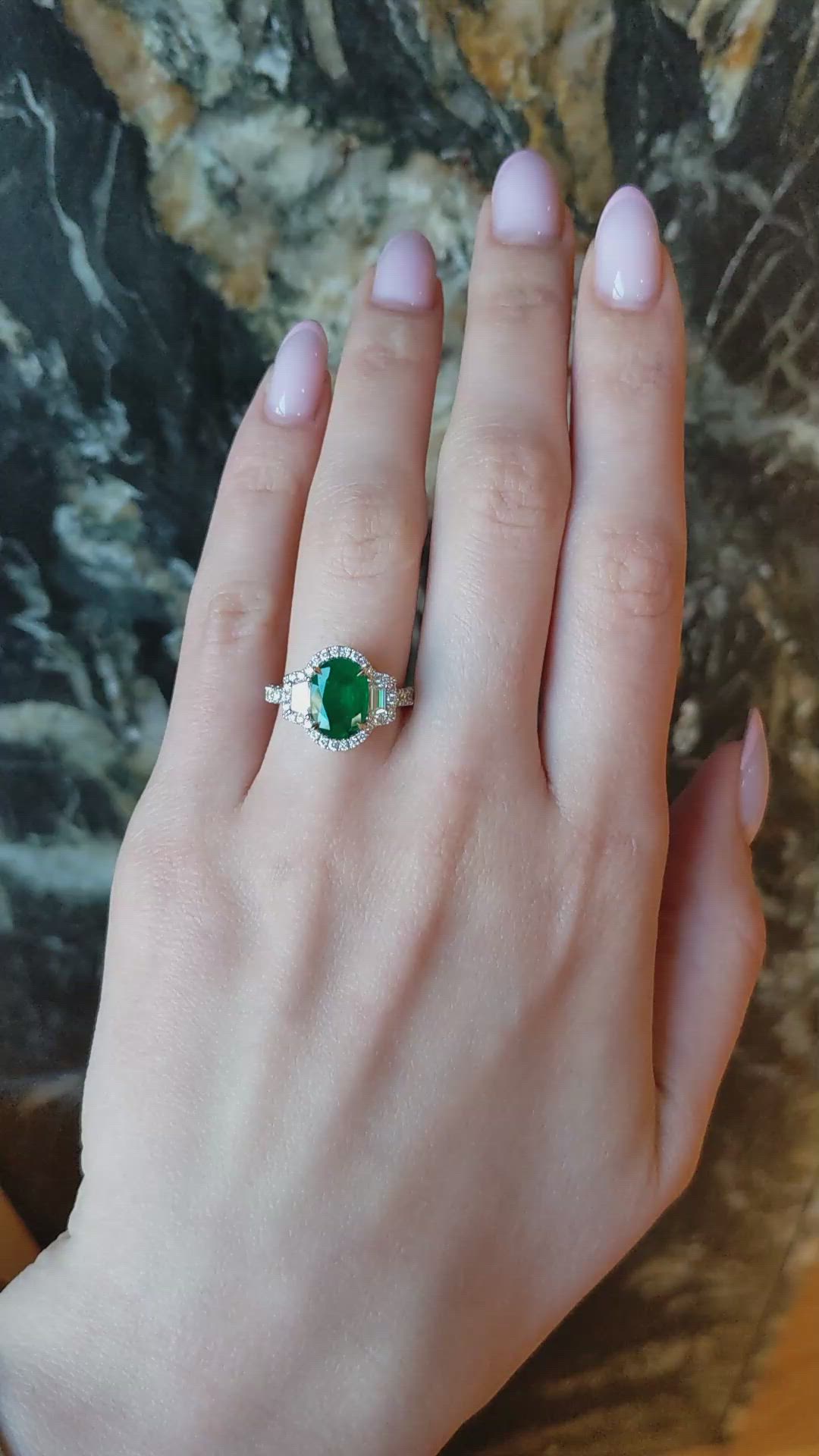 2.22 Ct. Emerald and Natural Diamond Pave Ring, 18K White & Yellow Size Video