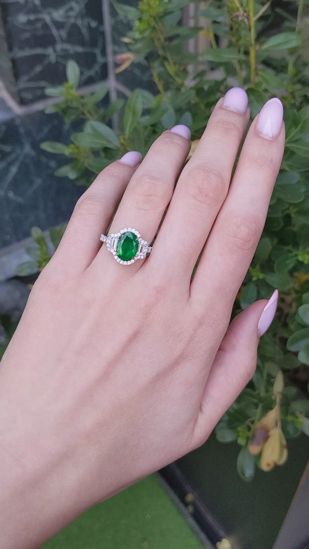 2.22 Ct. Emerald and Natural Diamond Pave Ring, 18K White & Yellow Size Video