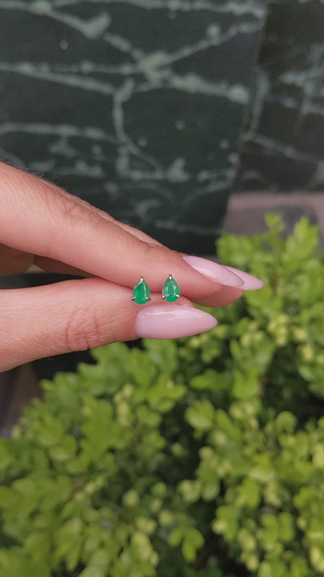 0.79 Ct.Tw.Total Carat Weight Emerald Studs Earrings, 14K White Gold Size Video