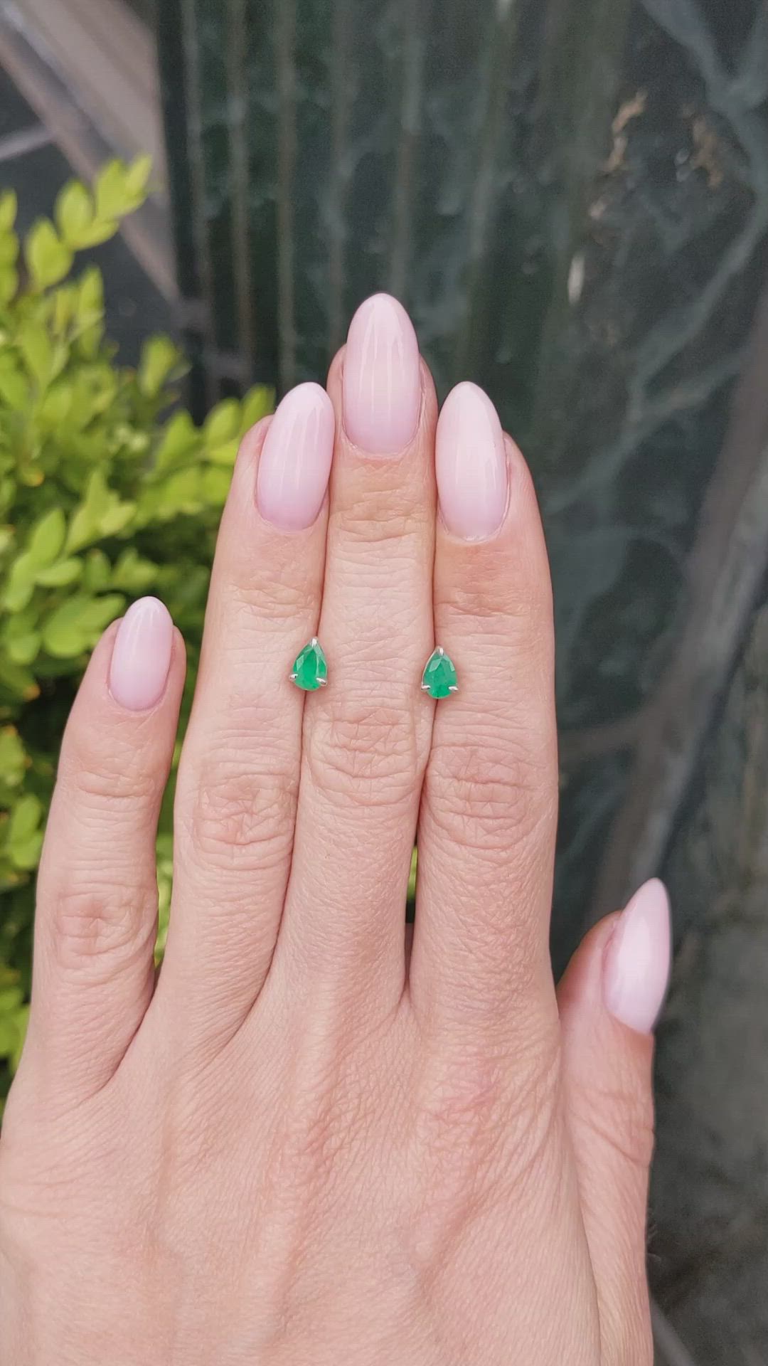 0.79 Ct.Tw.Total Carat Weight Emerald Studs Earrings, 14K White Gold Size Video
