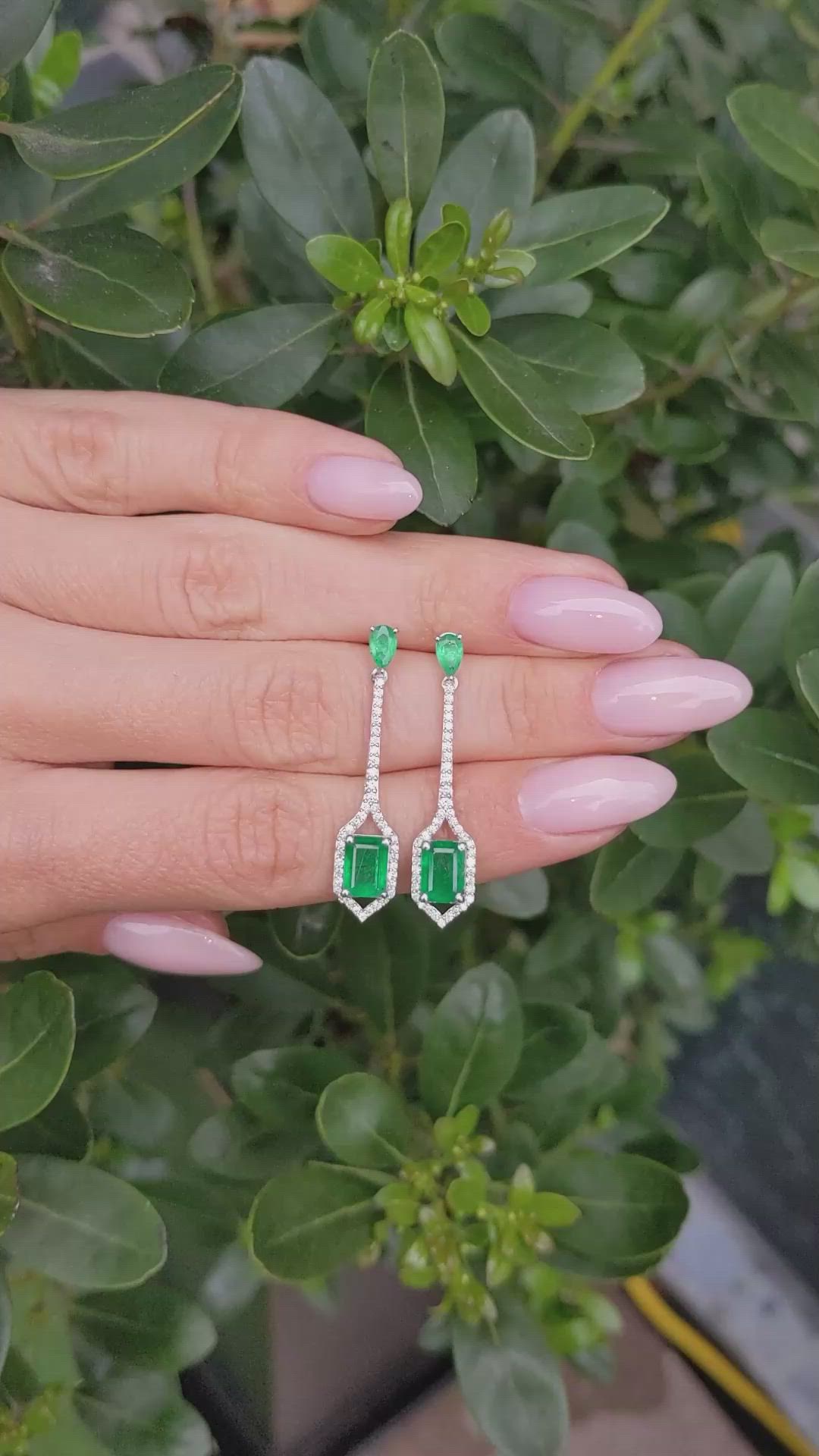 1.38 Ct.Tw.Total Carat Weight Emerald and Natural Diamond Pave Earrings, 14K White Gold Size Video